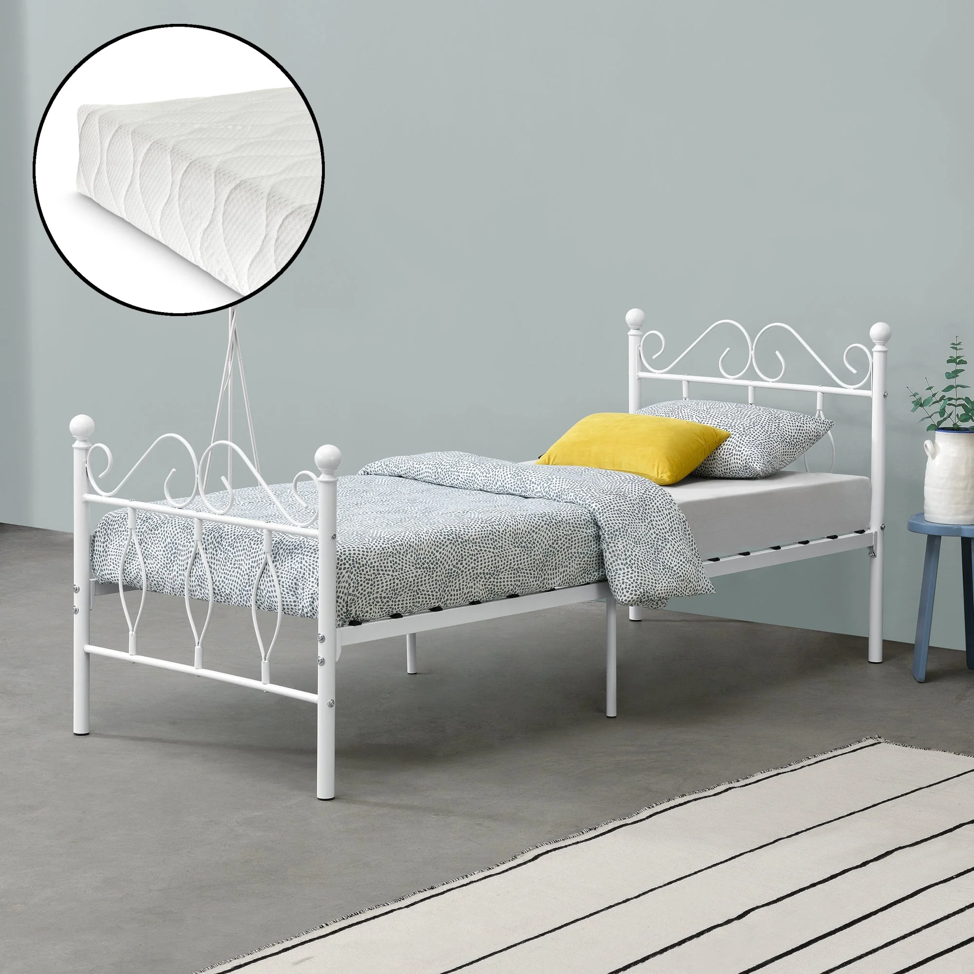 Metallbett Apolda mit Matratze versch. Größen bis 300kg Weiß [en.casa] - Image 7