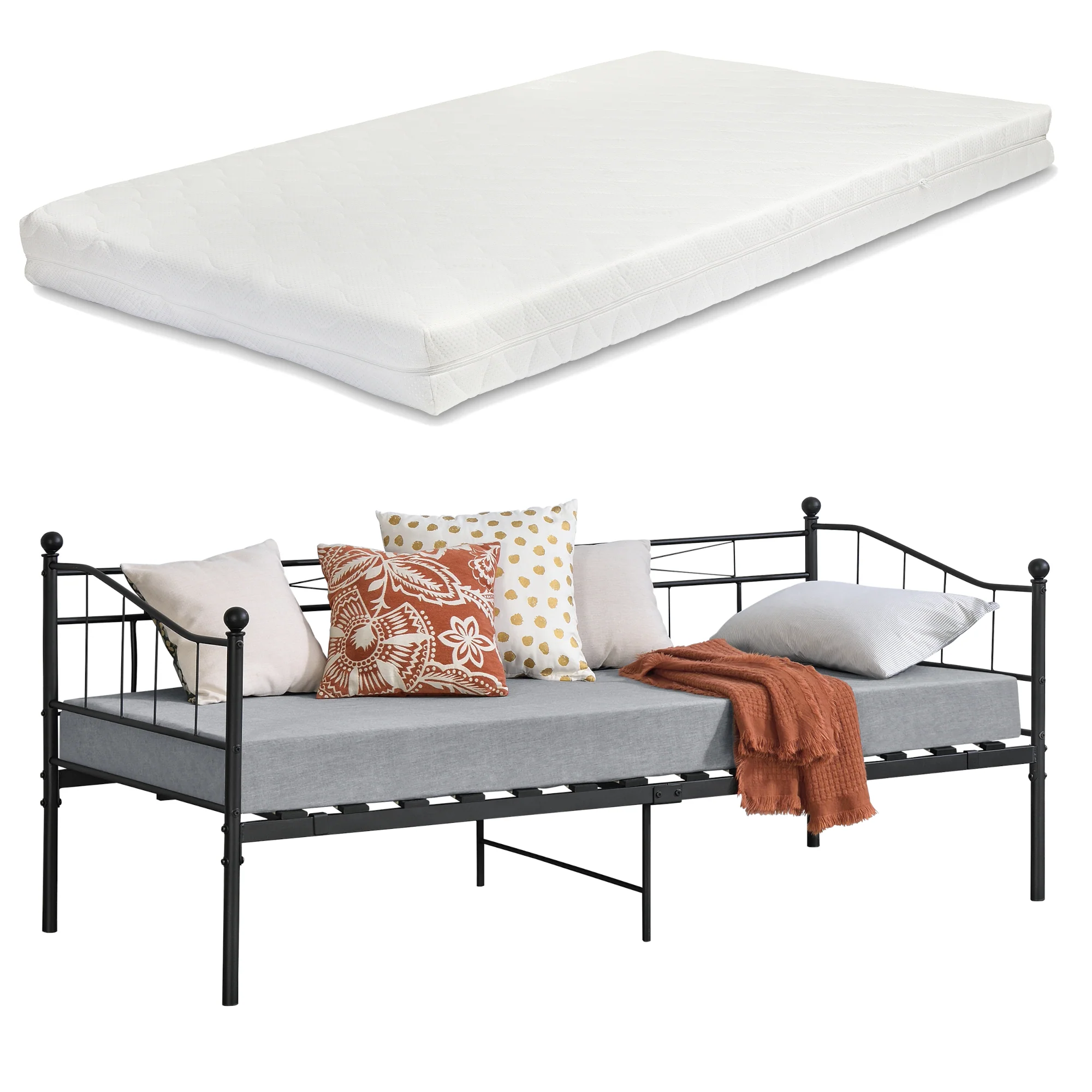 Metallbett Arjeplog 90x200cm mit Matratze versch. Farben en.casa - Image 2