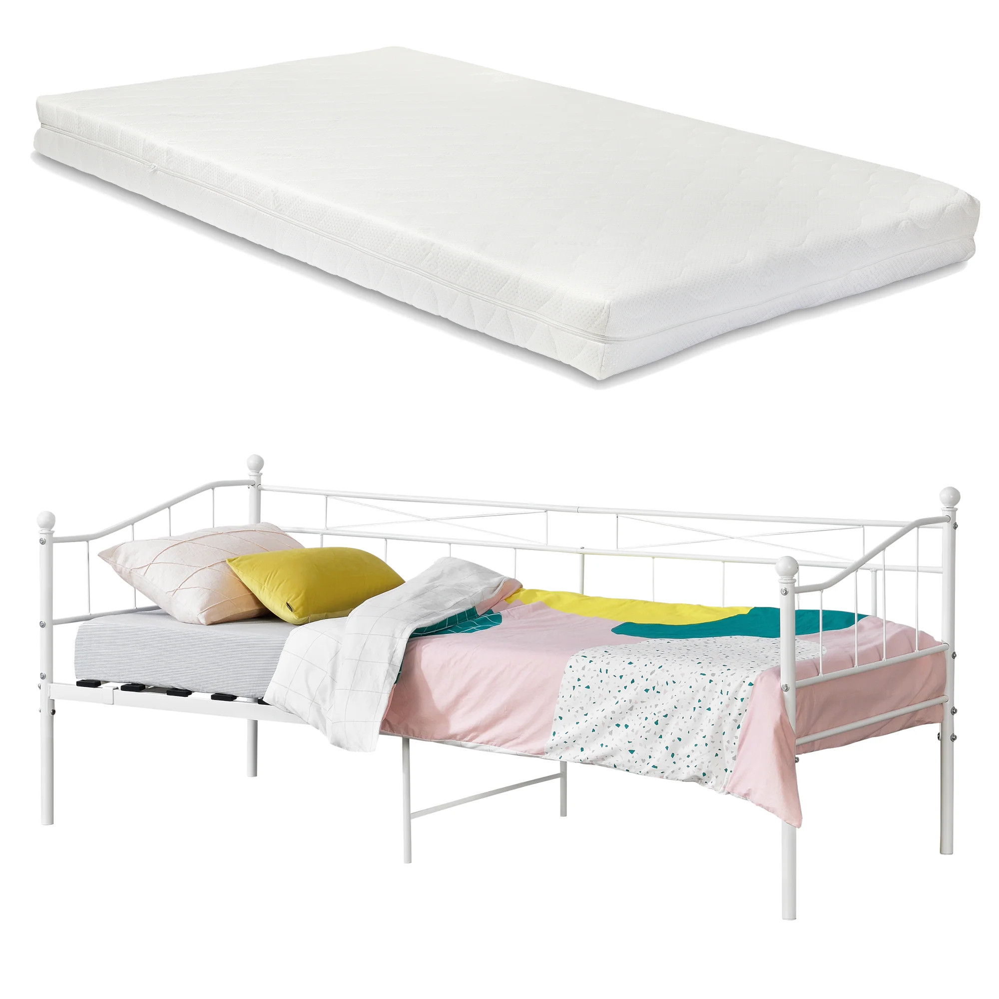 Metallbett Arjeplog 90x200cm mit Matratze versch. Farben en.casa - Image 3