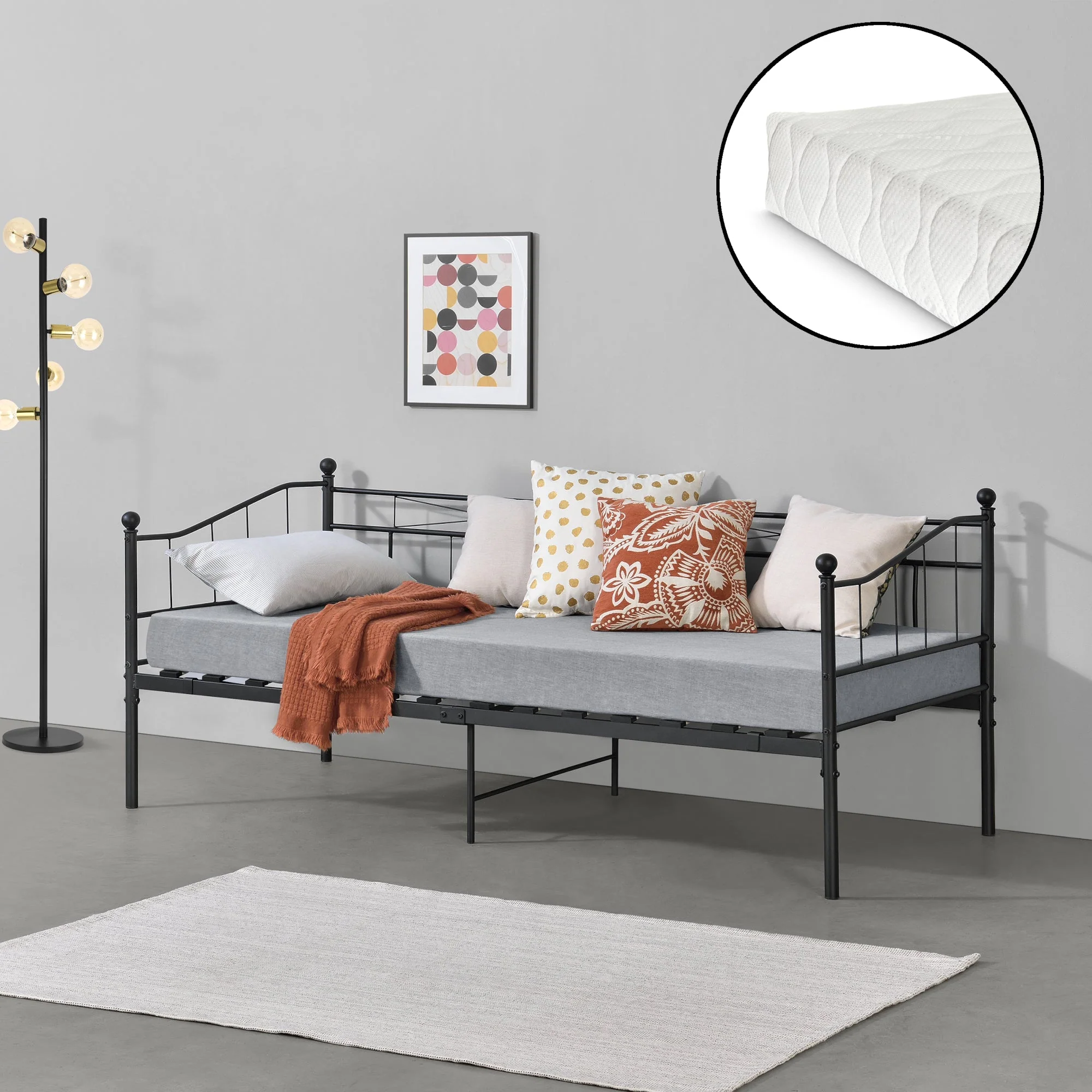 Metallbett Arjeplog 90x200cm mit Matratze versch. Farben en.casa - Image 4