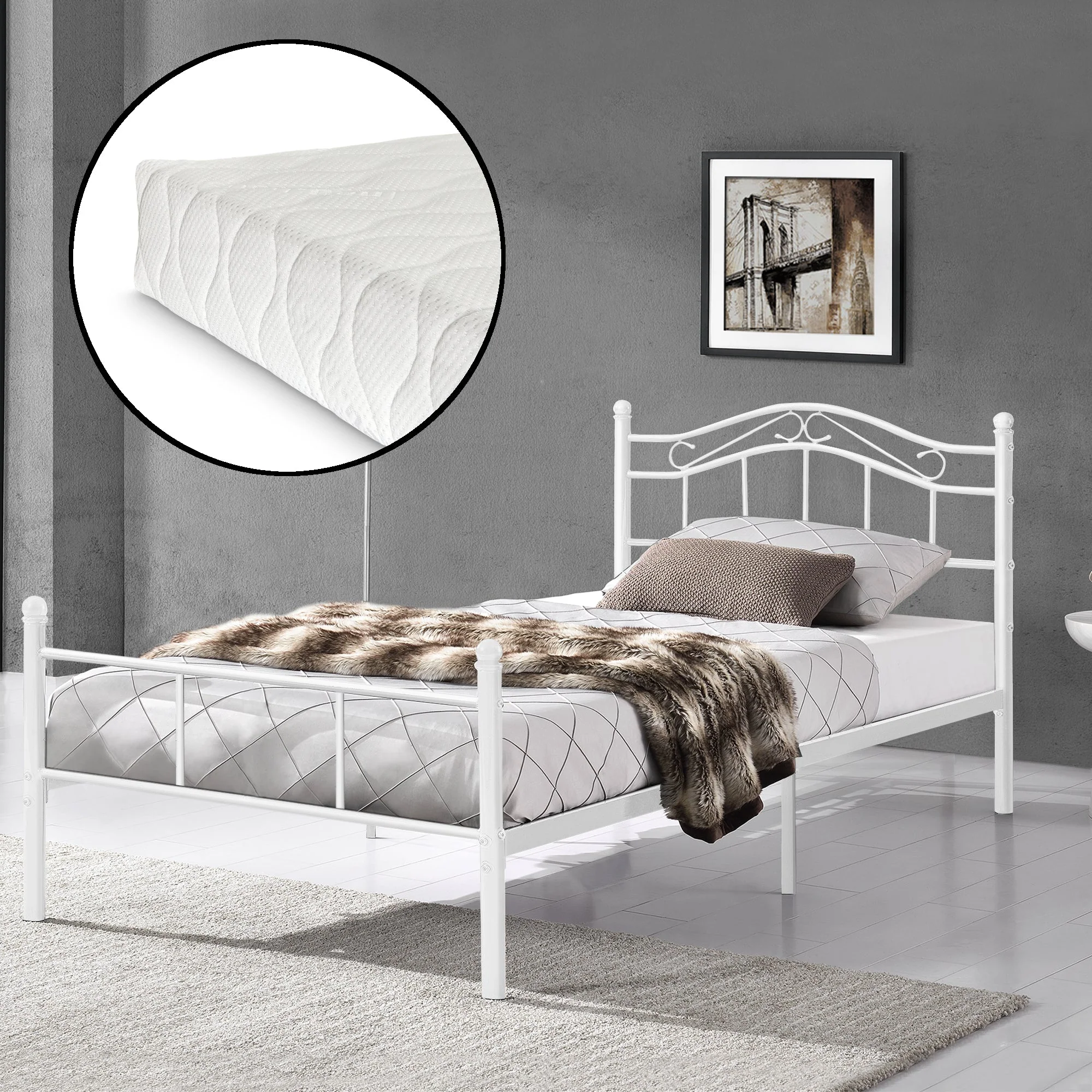 Metallbett Florenz 120x200 cm mit/ohne Kaltschaummatratze versch. Farben [en.casa] - Image 6
