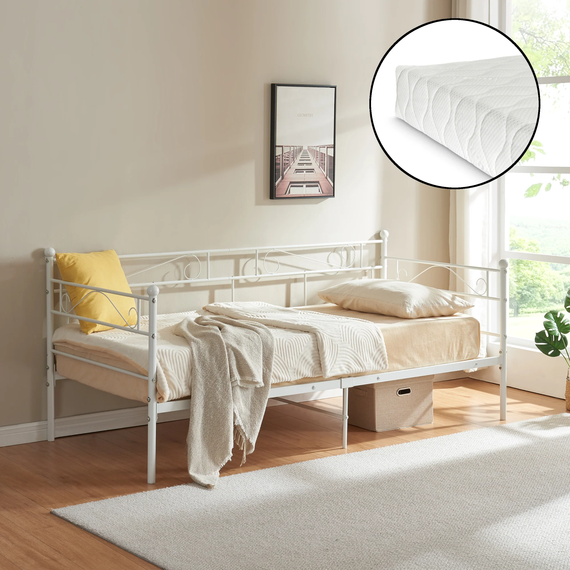 Metallbett Granada mit Matratze 90x200 cm Stahl [en.casa] - Image 3