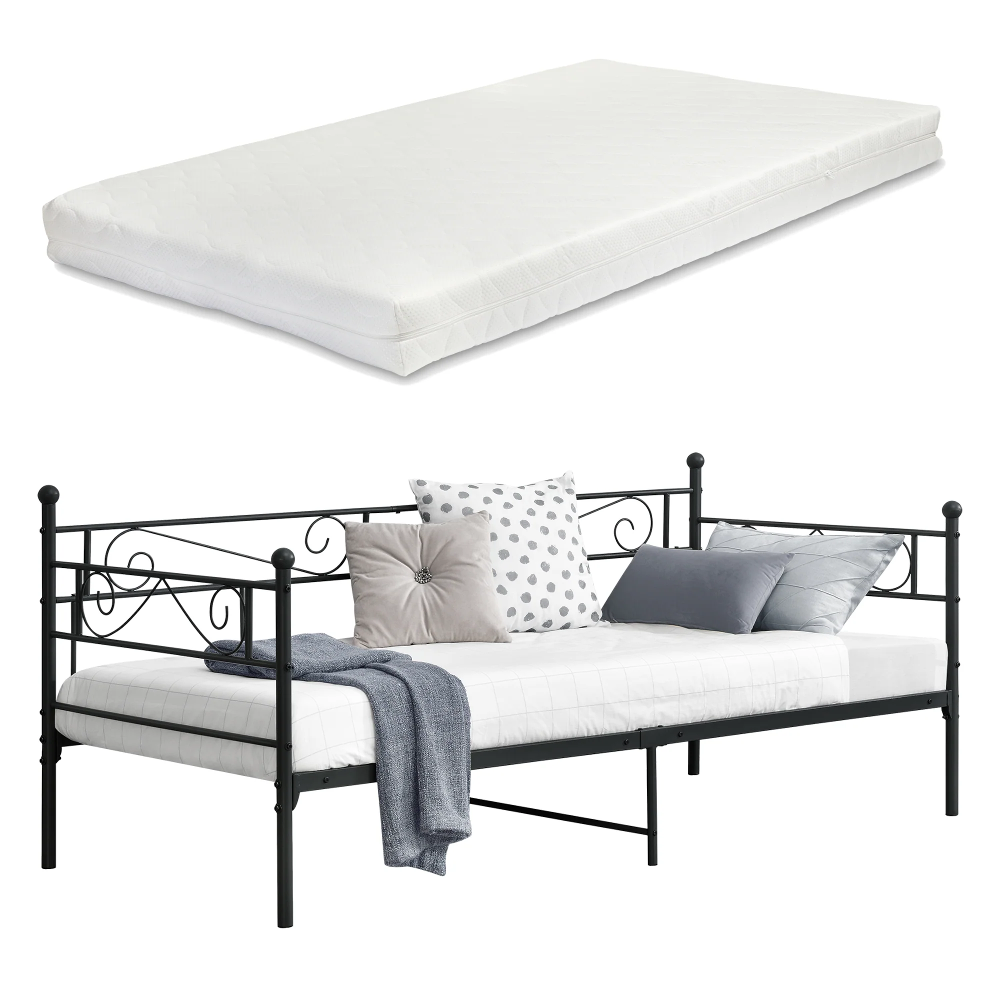 Metallbett Kerava 90x200 cm mit Kaltschaummatratze versch. Farben en.casa - Image 4
