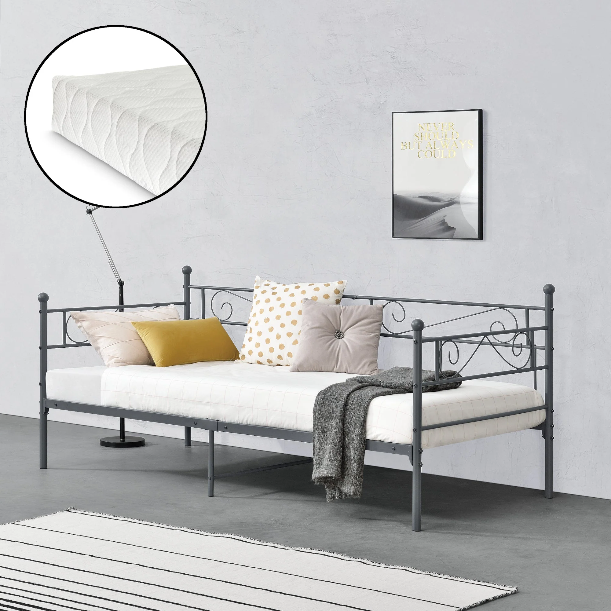 Metallbett Kerava 90x200 cm mit Kaltschaummatratze versch. Farben en.casa - Image 5