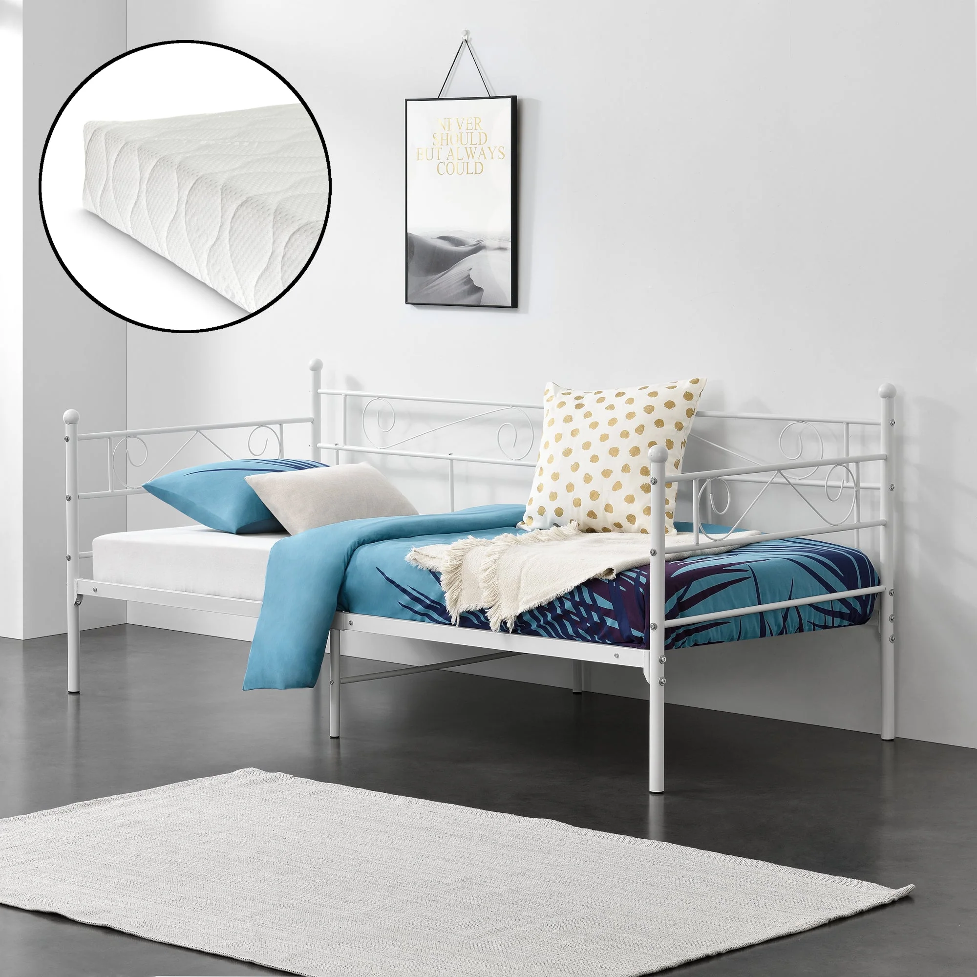 Metallbett Kerava 90x200 cm mit Kaltschaummatratze versch. Farben en.casa - Image 6
