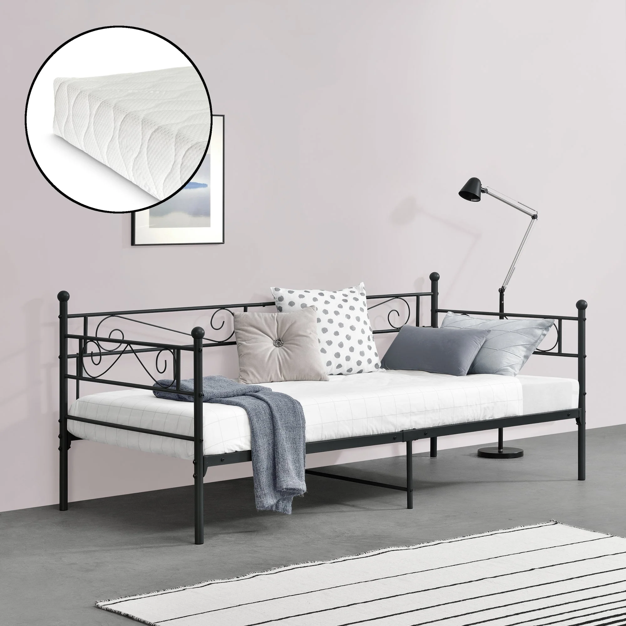 Metallbett Kerava 90x200 cm mit Kaltschaummatratze versch. Farben en.casa - Image 7