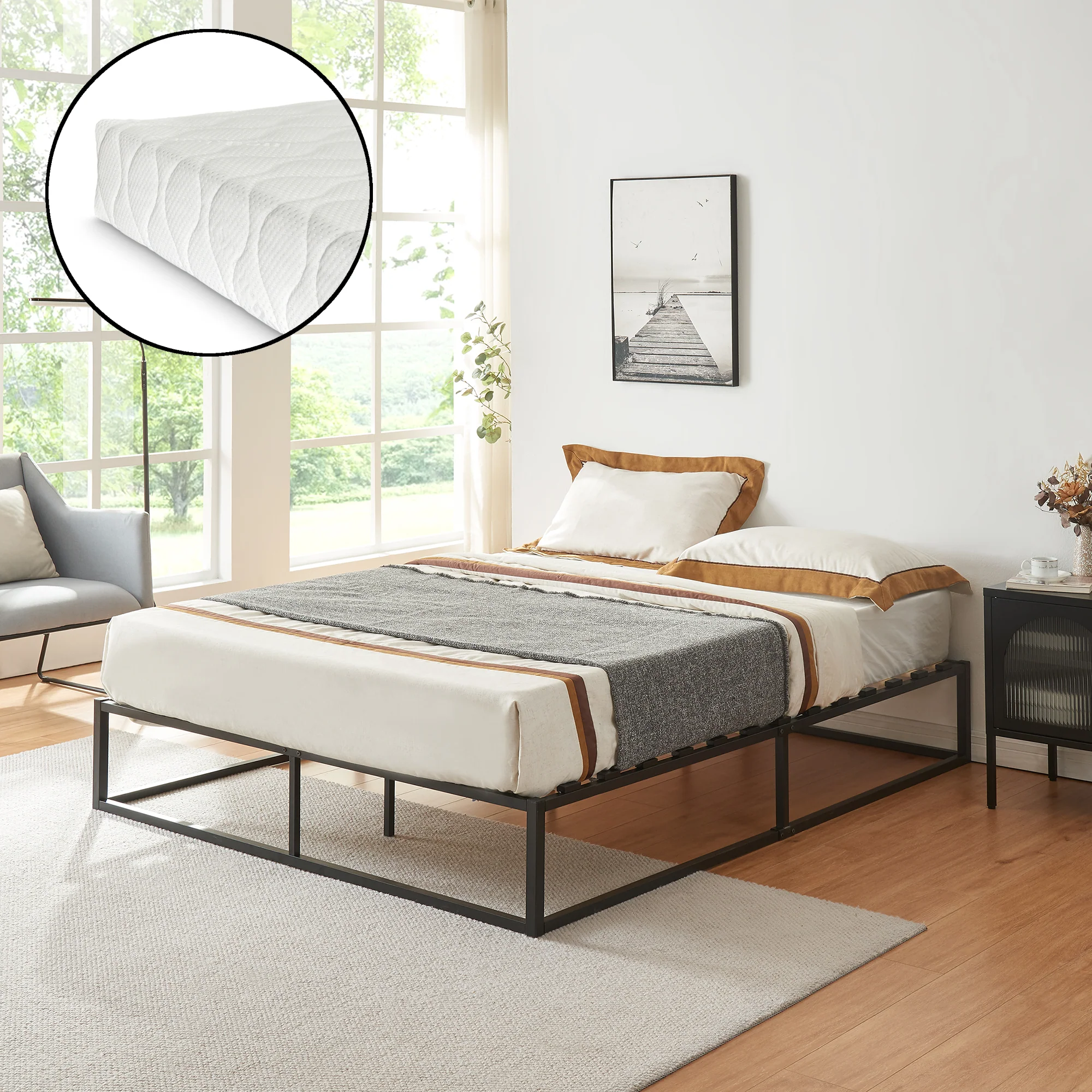 Metallbett Kreta mit Kaltschaummatratze Schwarz in versch. Größen [en.casa] - Image 3