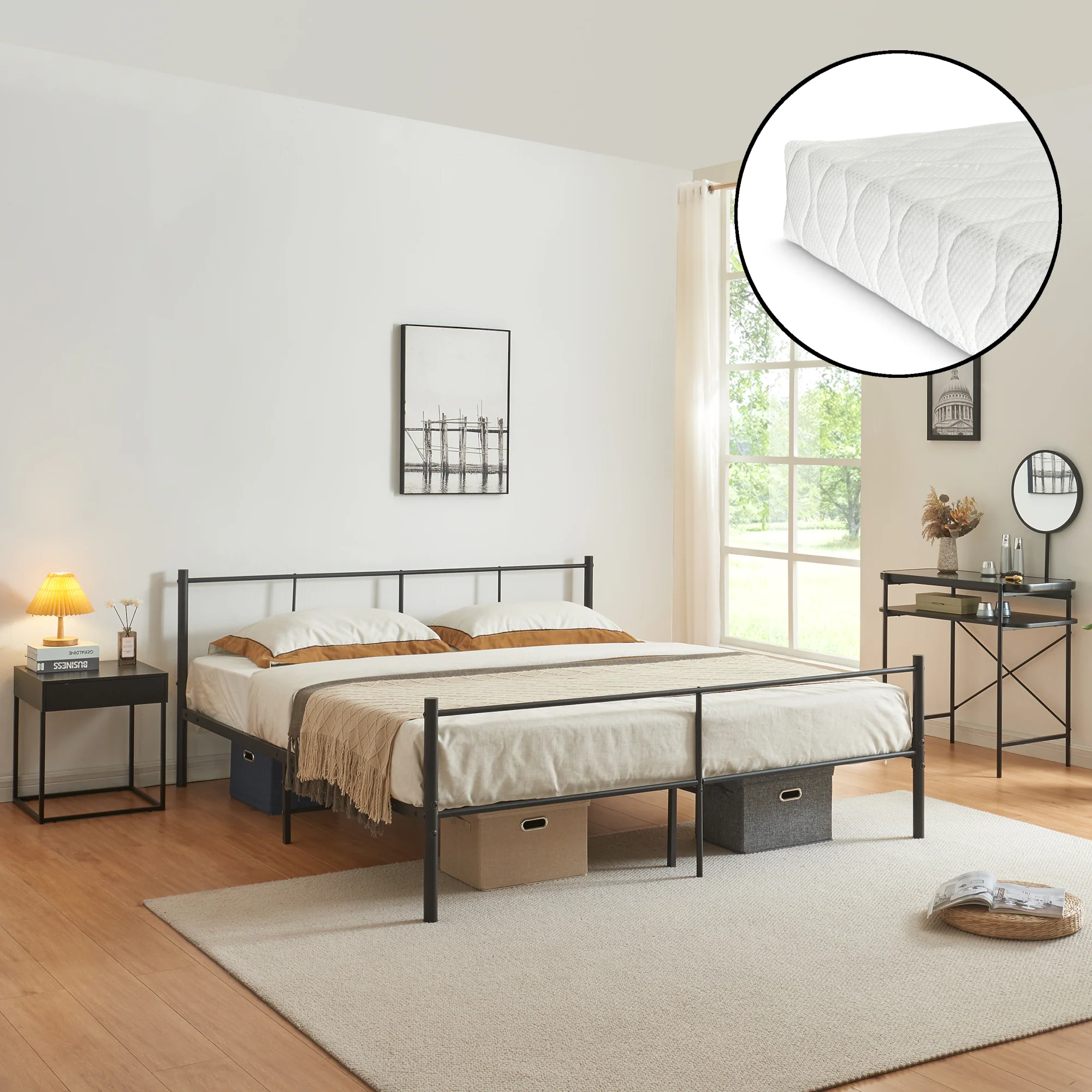 Metallbett Laos mit Matratze Schwarz [en.casa] - Image 3