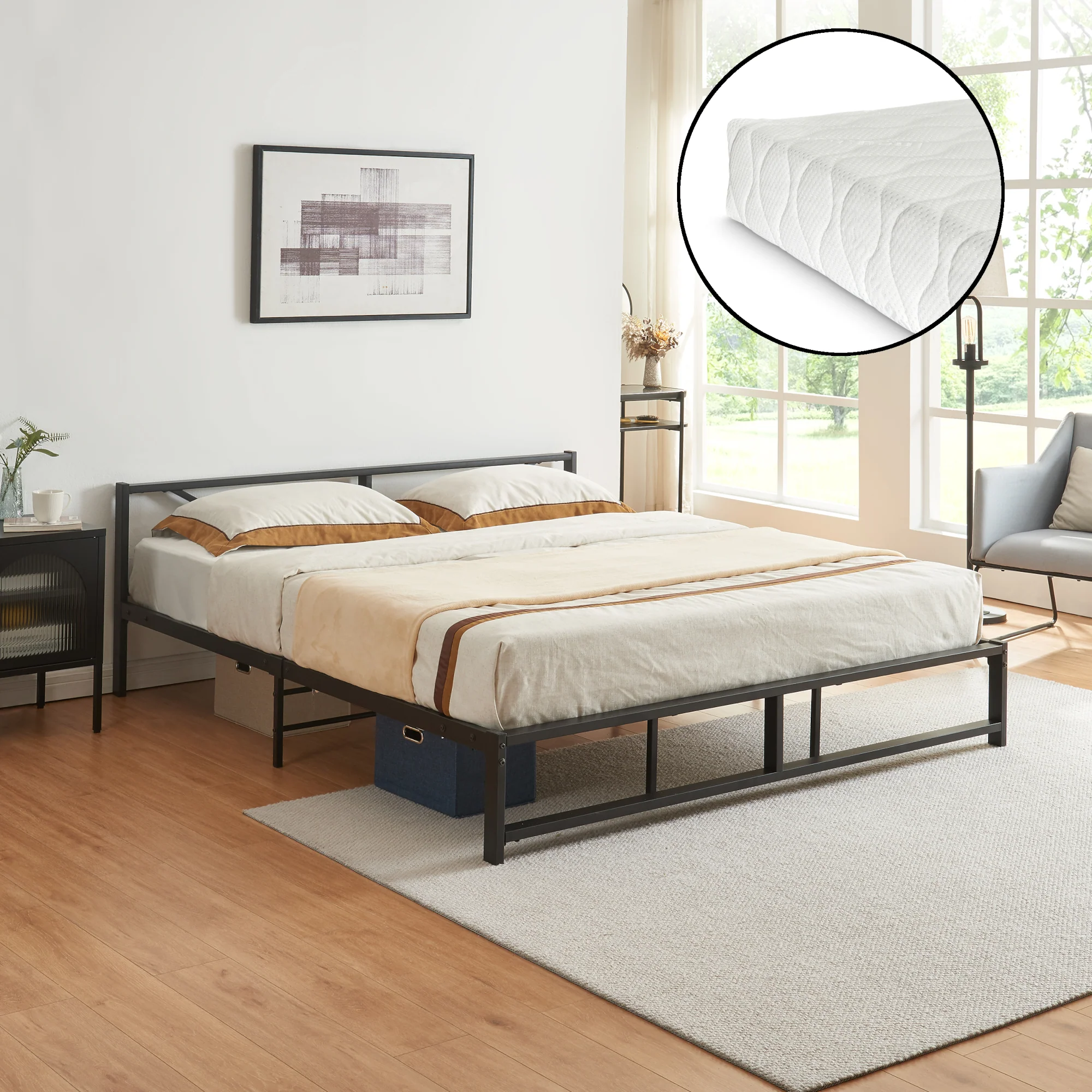 Metallbett Meran mit Matratze Stahl Schwarz [en.casa] - Image 2