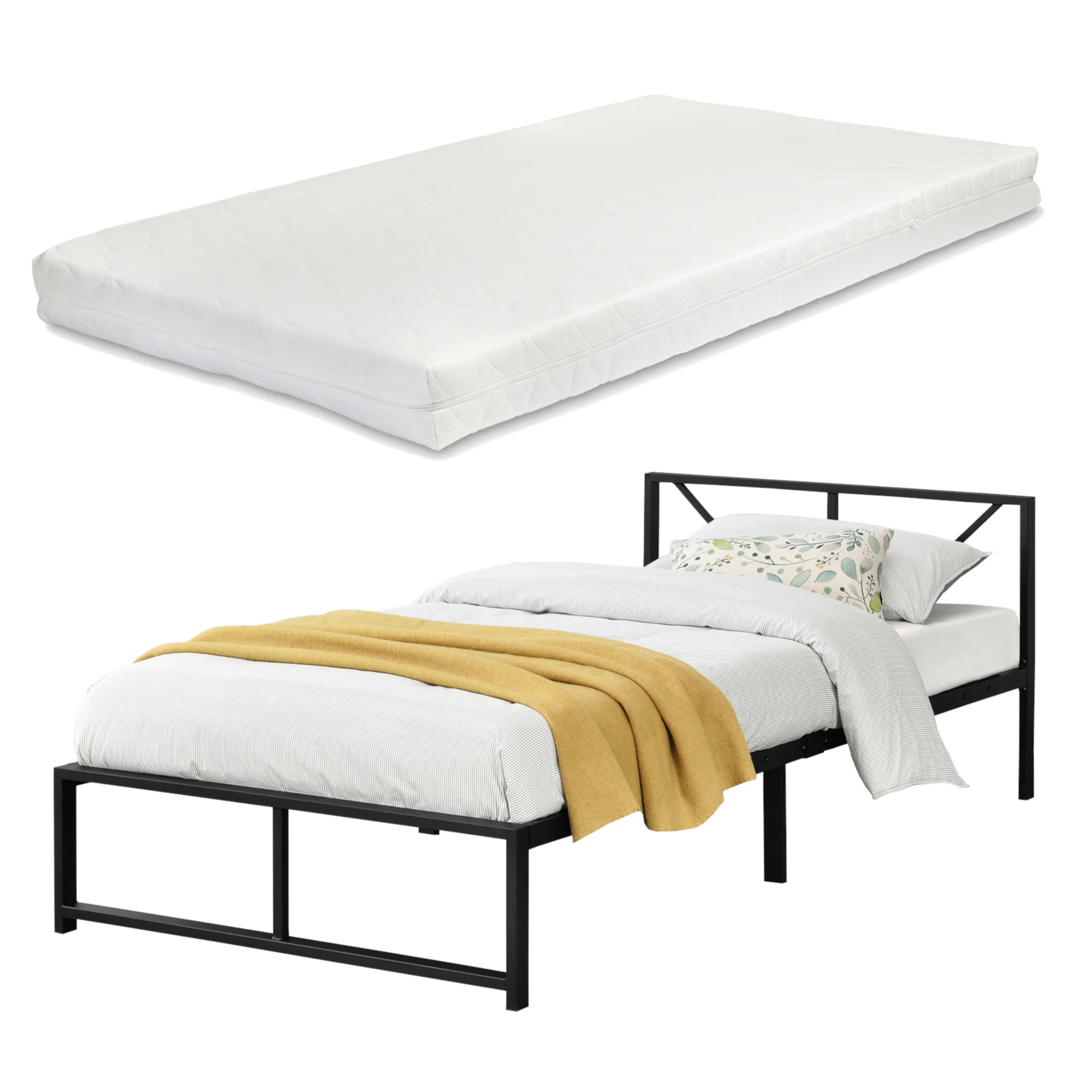 Metallbett Meran mit Matratze Stahl Schwarz [en.casa] - Image 4