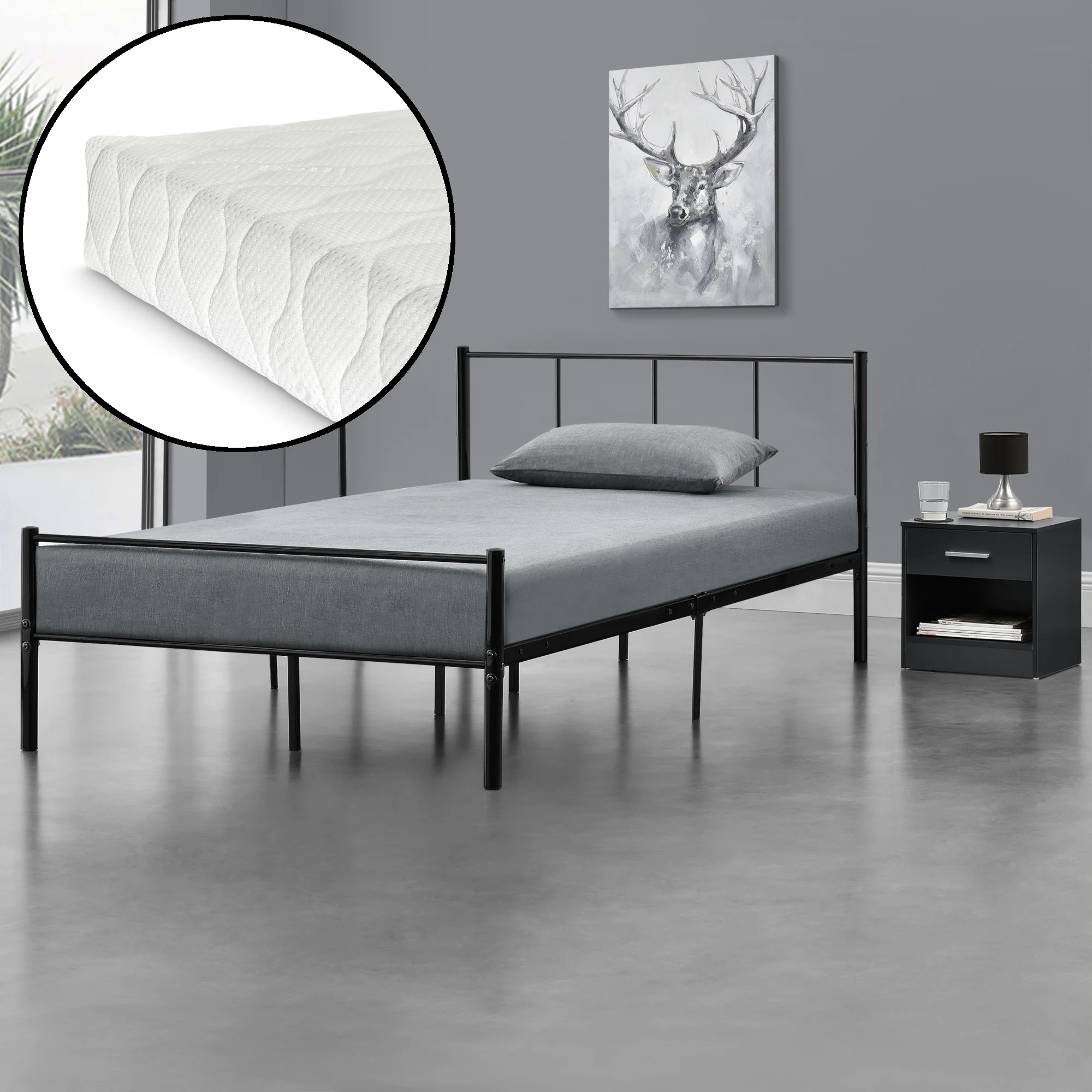 Metallbett mit Kaltschaummatratze Laos Schwarz [en.casa] - Image 3