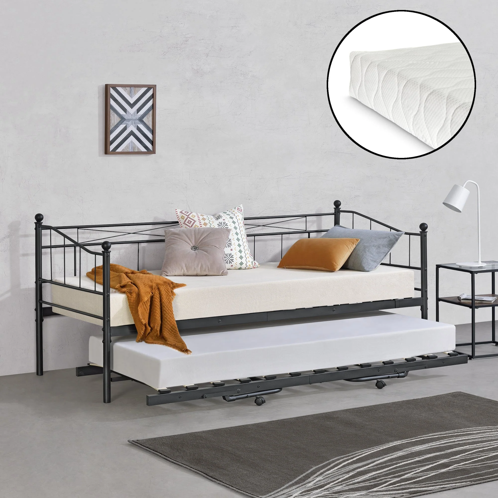 Metallbett Skutskär mit Matratze 90x200cm in versch. Farben en.casa - Image 4
