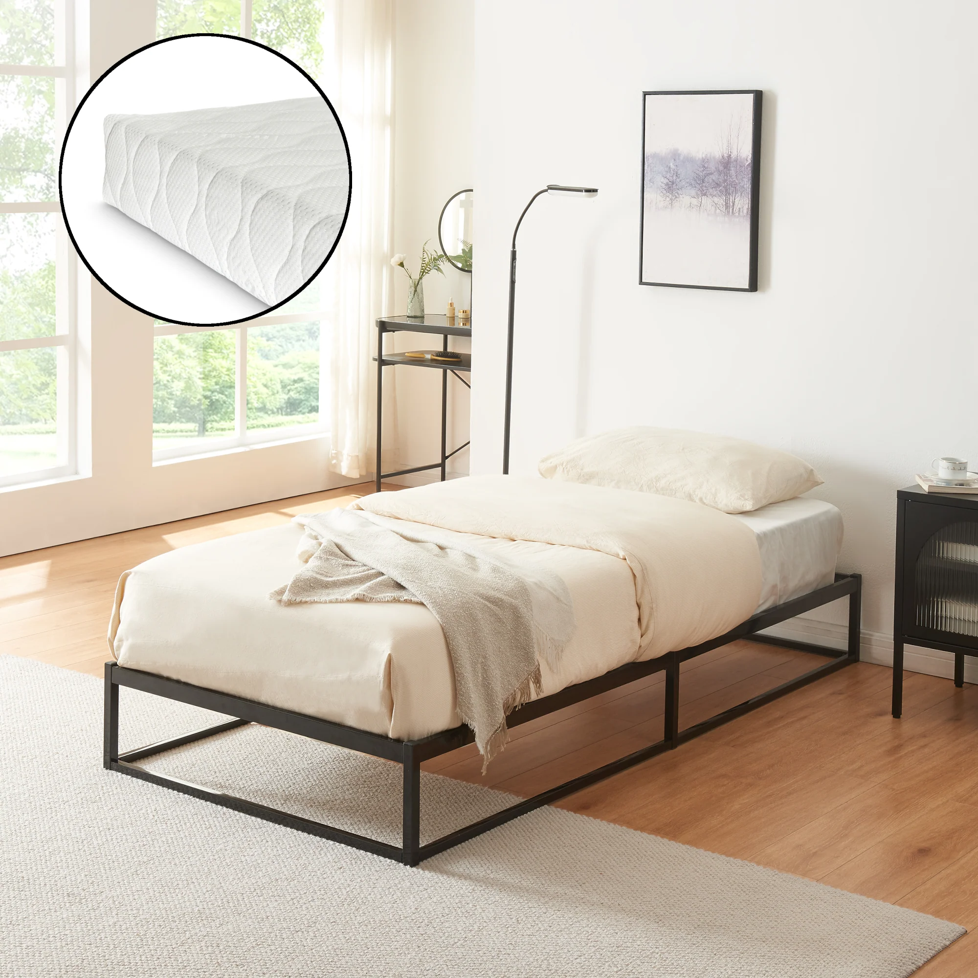 Metallbett Trerunta mit Matratze Stahl Schwarz [en.casa] - Image 5