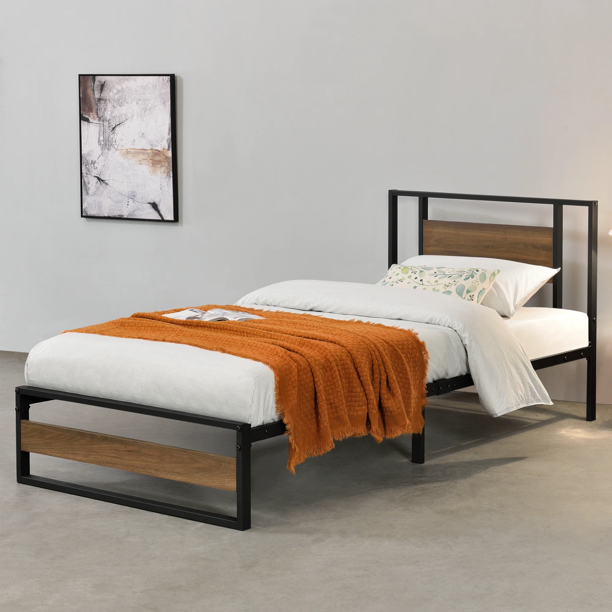 Metallbett Villach in versch. Größen Schwarz Walnuss-Optik [en.casa]