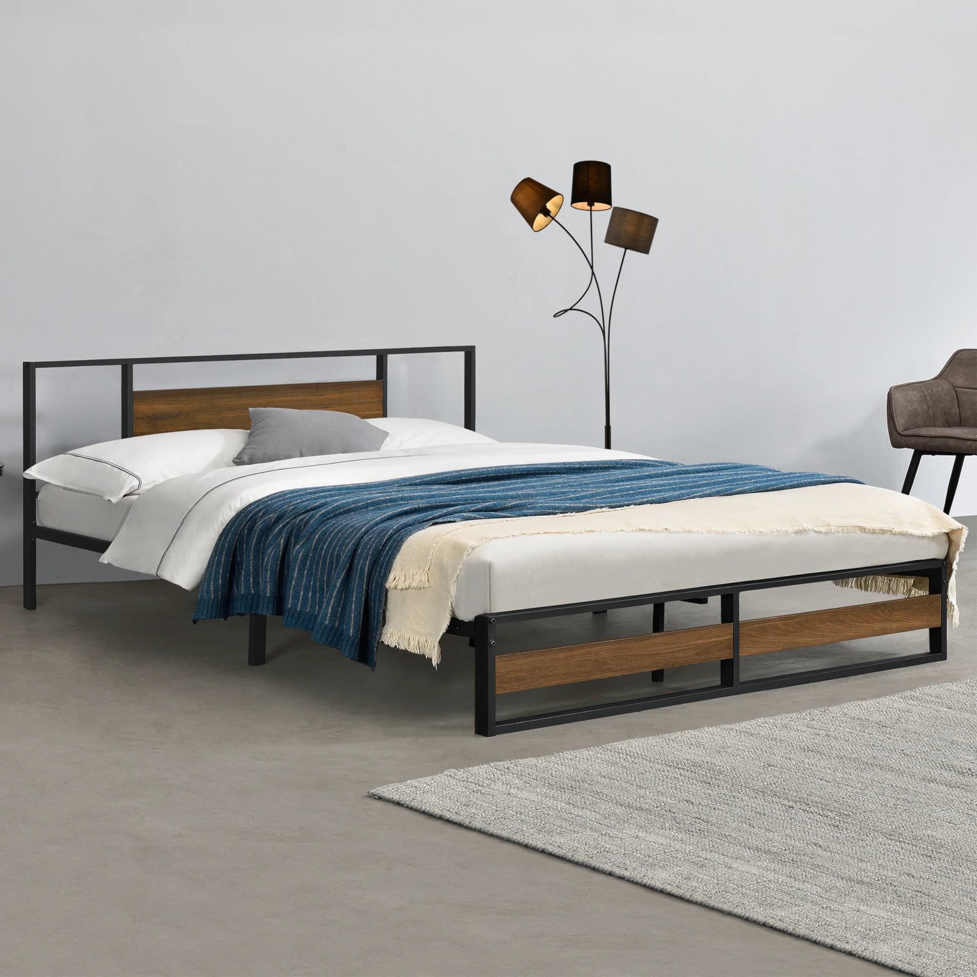 Metallbett Villach in versch. Größen Schwarz Walnuss-Optik [en.casa] - Image 2
