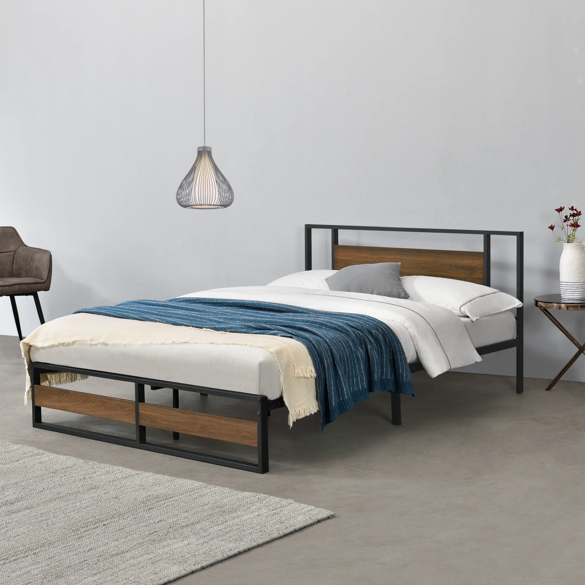 Metallbett Villach in versch. Größen Schwarz Walnuss-Optik [en.casa] - Image 3