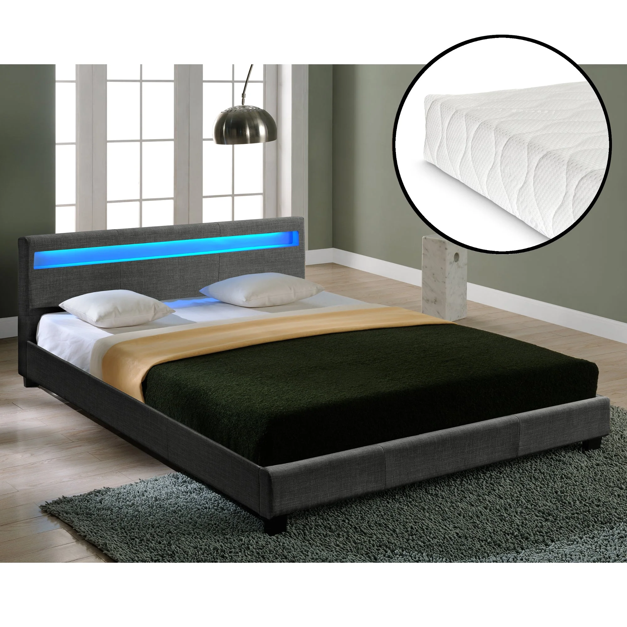 Modernes Stoffbett Bettgestell dunkelgrau CORIUM - Image 11