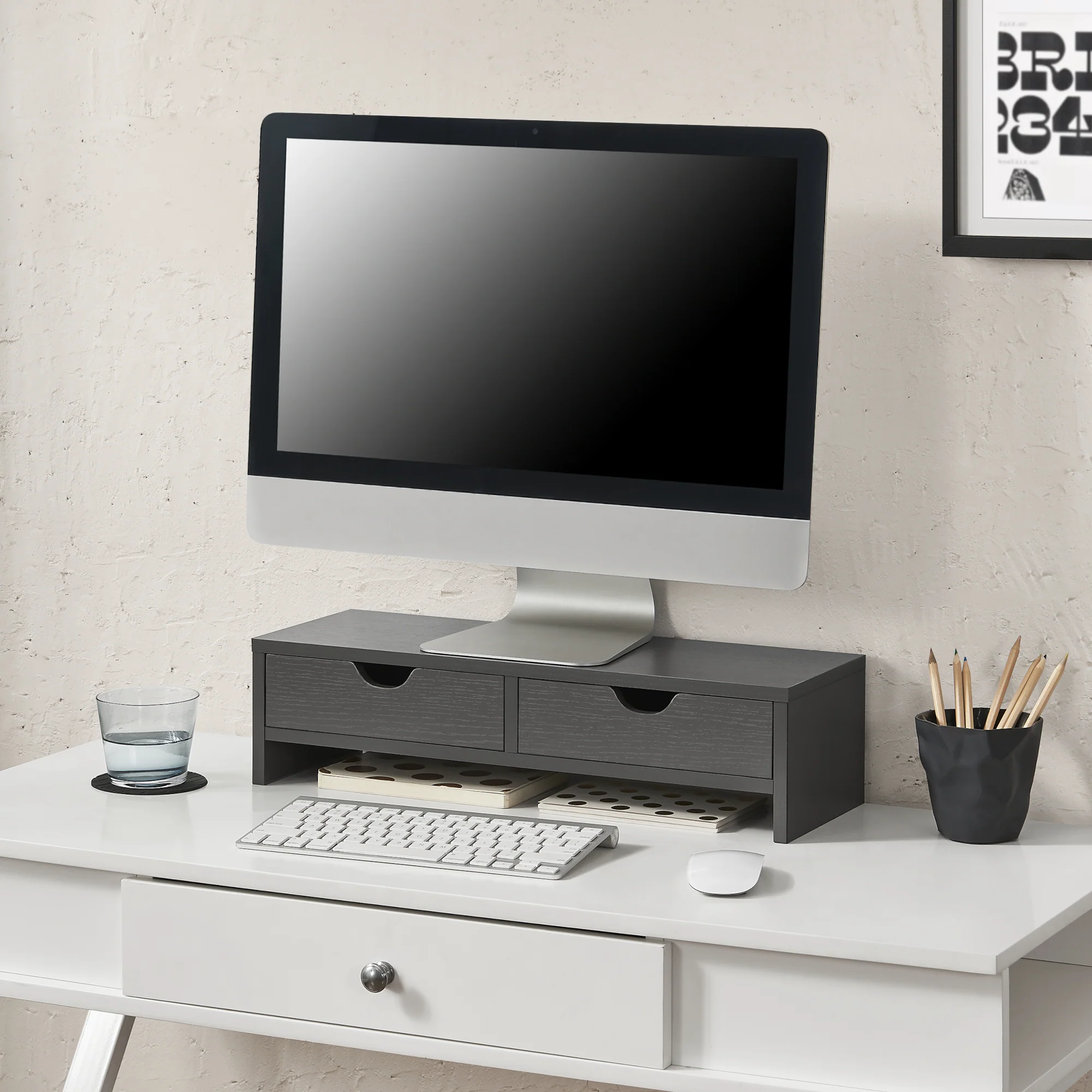 Monitorständer Mänttä mit 2 Schubladen 50x18x13cm in versch. Farben [en.casa] - Image 3