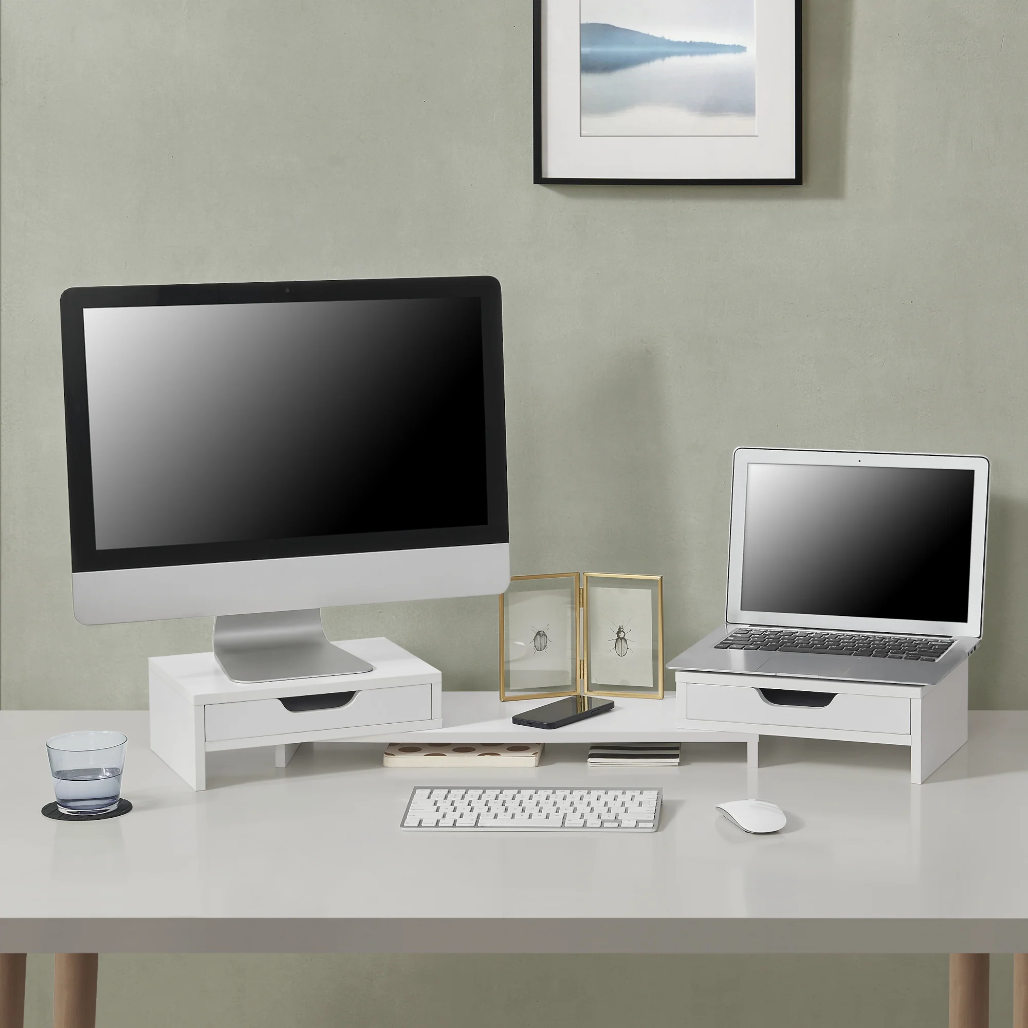 Monitorständer Marttila mit 2 Schubladen 60x22x11cm in versch. Farben [en.casa] - Image 2