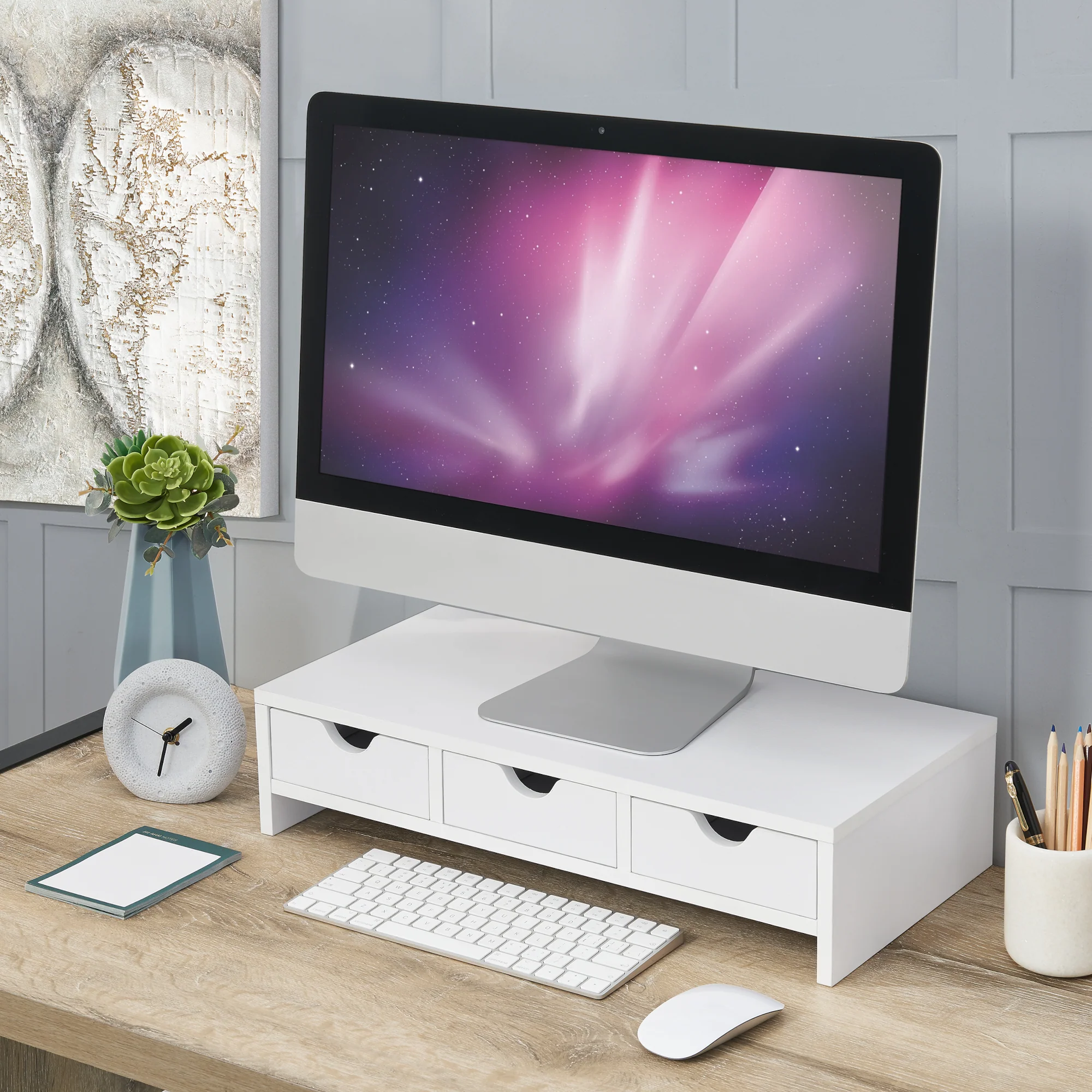 Monitorständer Ruovesi 12x51x25cm Weiß [en.casa]
