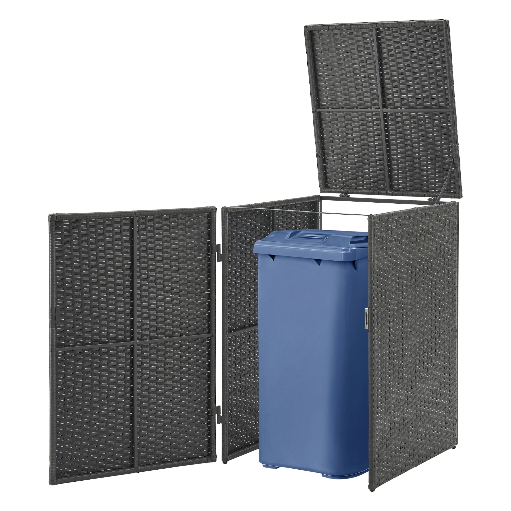 Mülltonnen Verkleidung Widnau für 1/2 Mülltonnen Polyrattan Dunkelgrau [en.casa] - Image 2