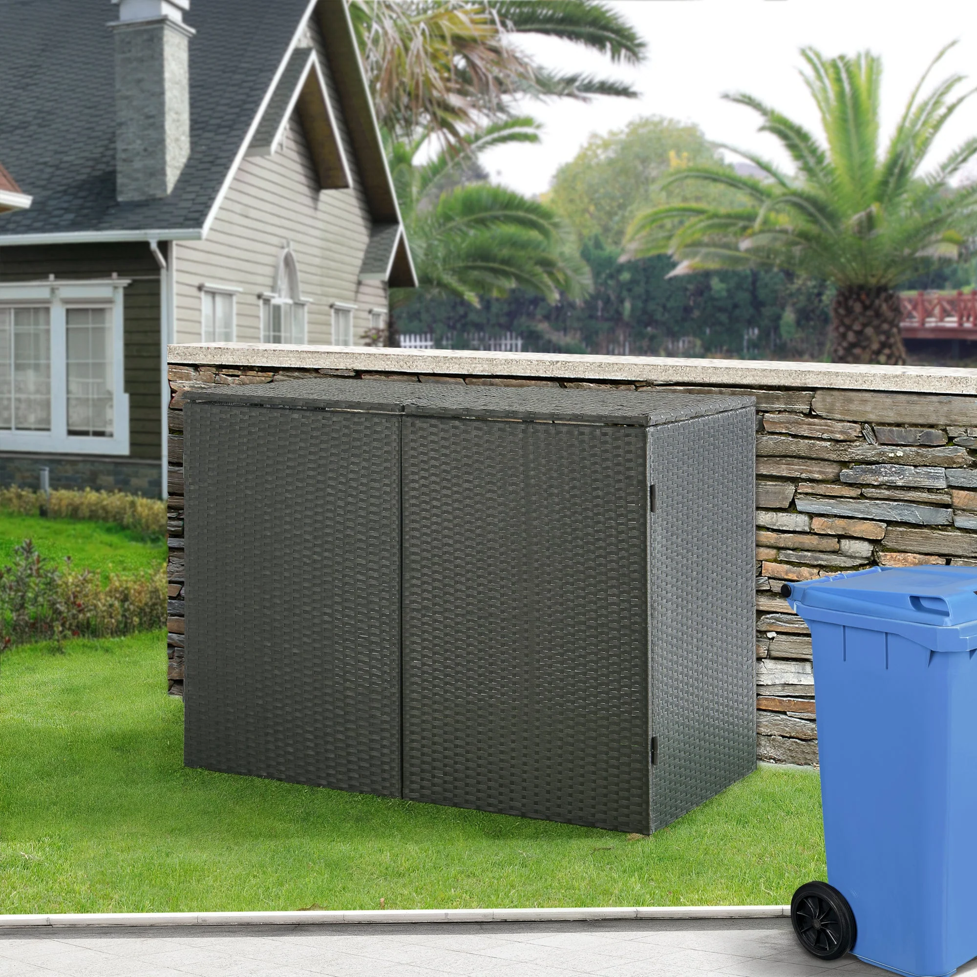 Mülltonnen Verkleidung Widnau für 1/2 Mülltonnen Polyrattan Dunkelgrau [en.casa] - Image 5
