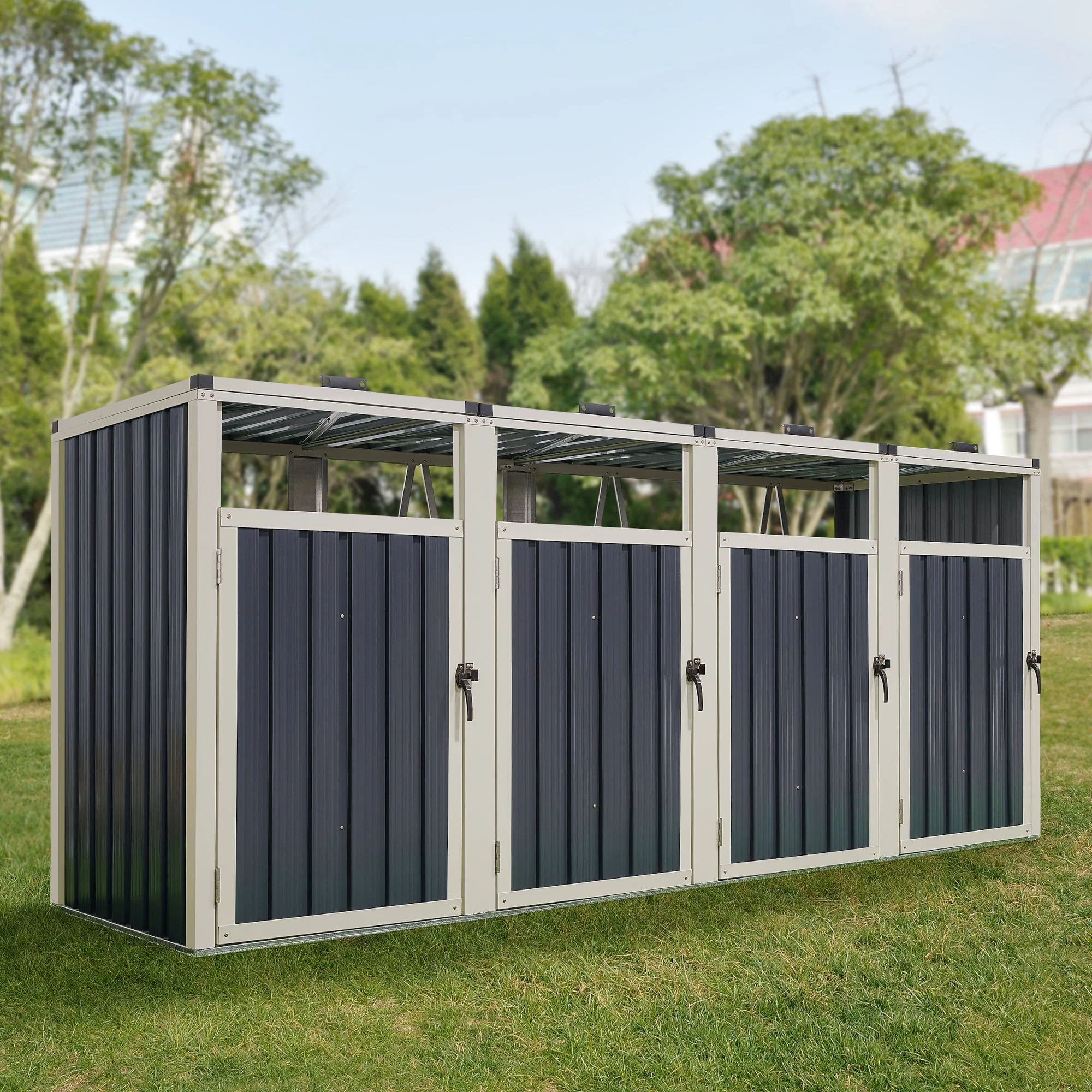 Mülltonnenbox Tarbek für 1/2/3/4 Tonnen Stahl verzinkt Anthrazit in versch. Größen [en.casa] - Image 6