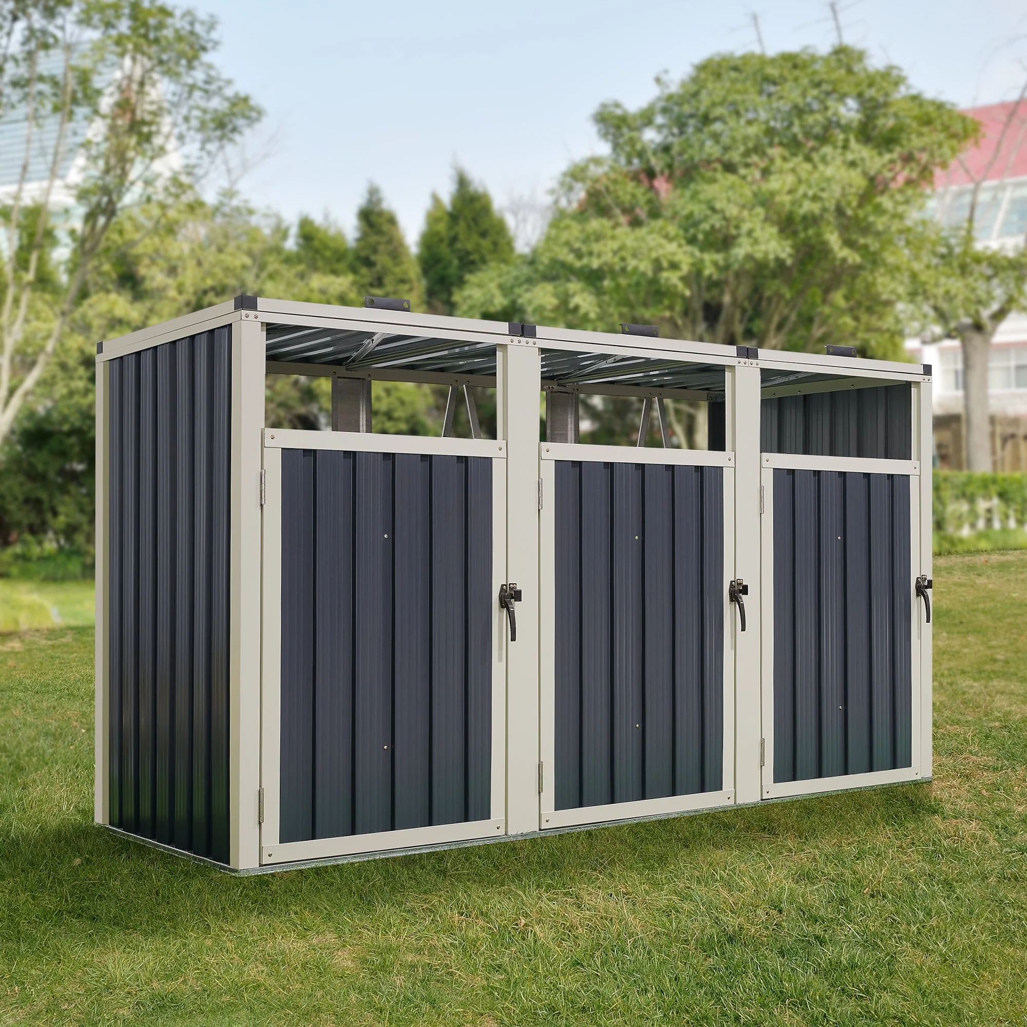 Mülltonnenbox Tarbek für 1/2/3/4 Tonnen Stahl verzinkt Anthrazit in versch. Größen [en.casa] - Image 7