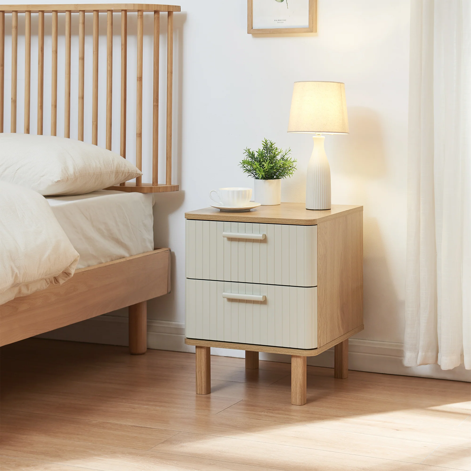 Nachttisch Ferrersp mit 2 Schubladen 50x40x40 cm Eicheoptik/Sandfarben [en.casa] - Image 2