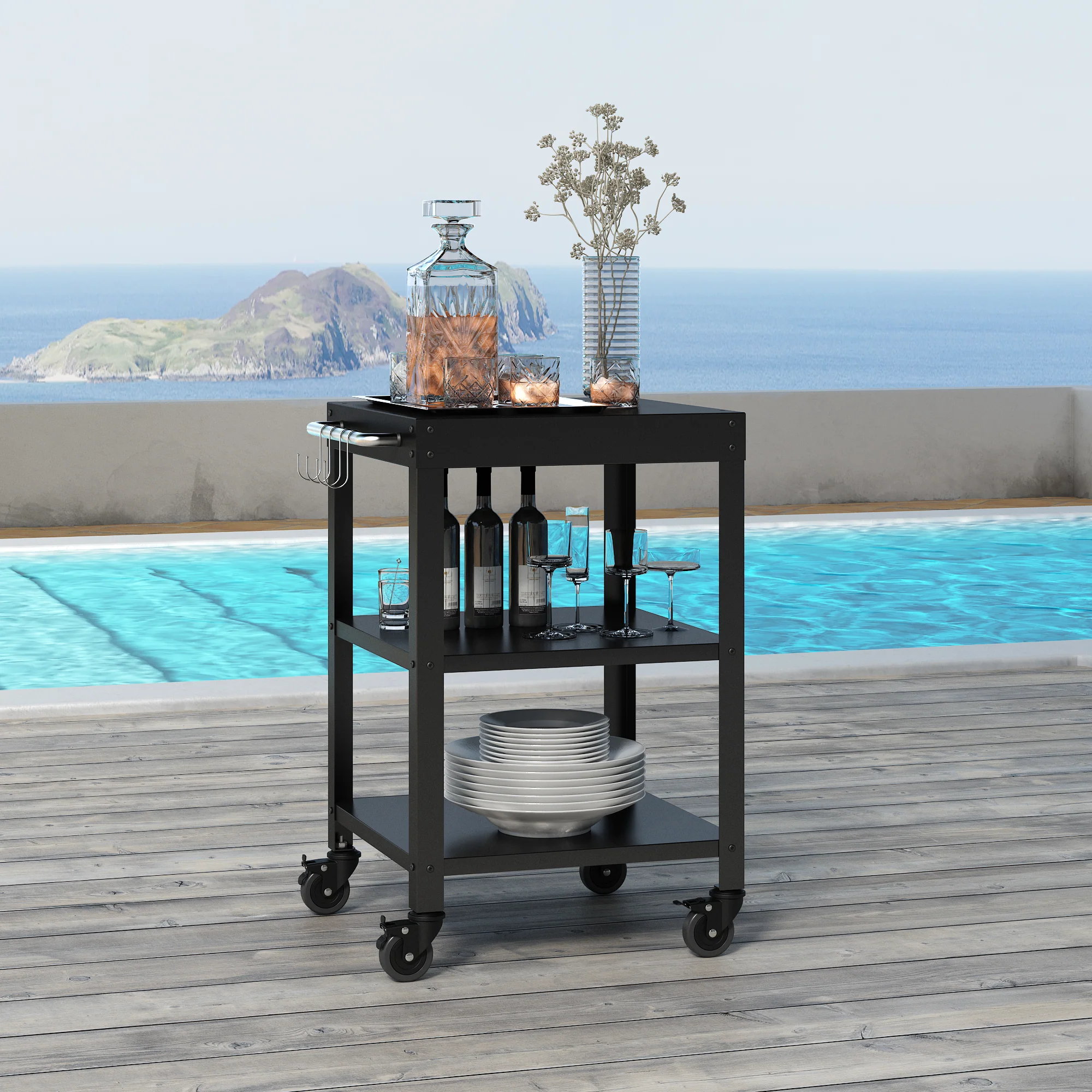 Outdoor Servierwagen Bolognano Stahl 81x50x50 cm [casa.pro] - Image 3