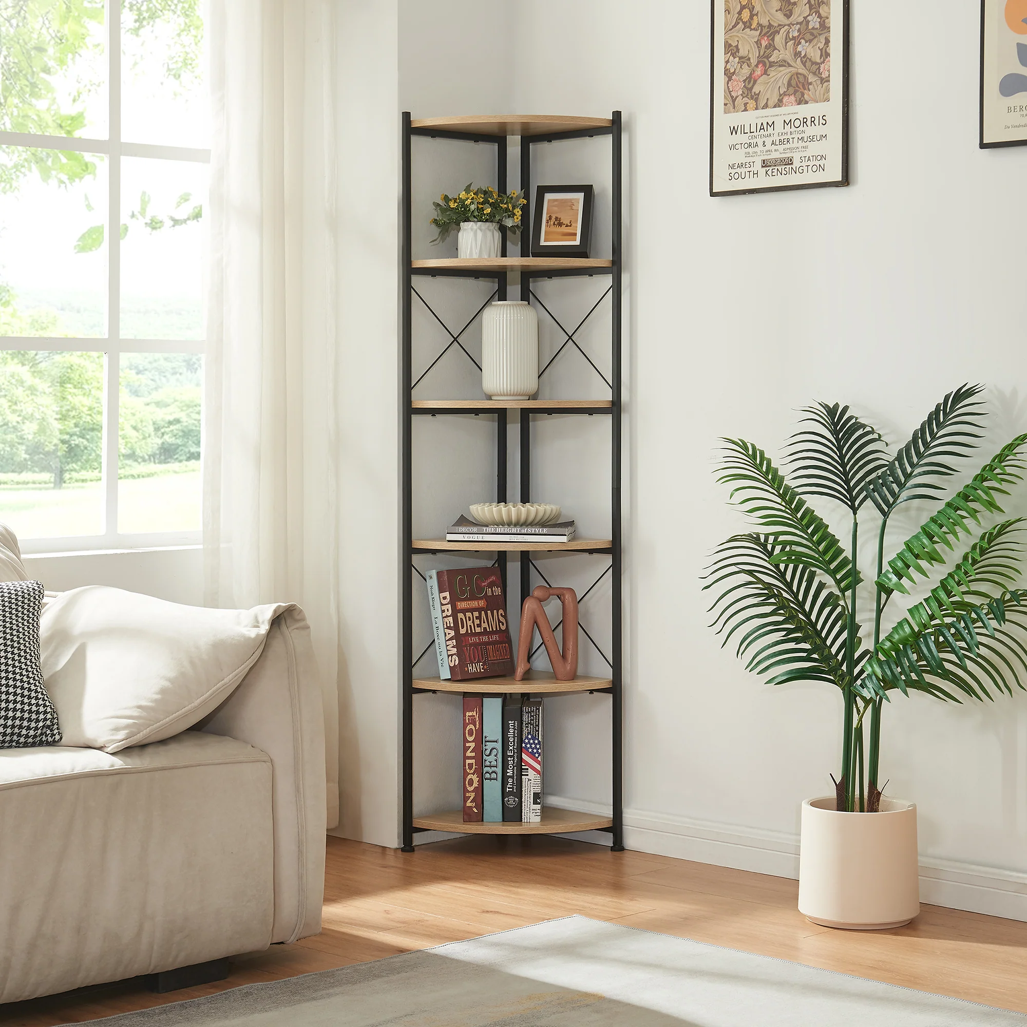 Pflanzregal Ulfborg 6 Ablagen 160x30x30 cm Schwarz/Eicheoptik [en.casa]