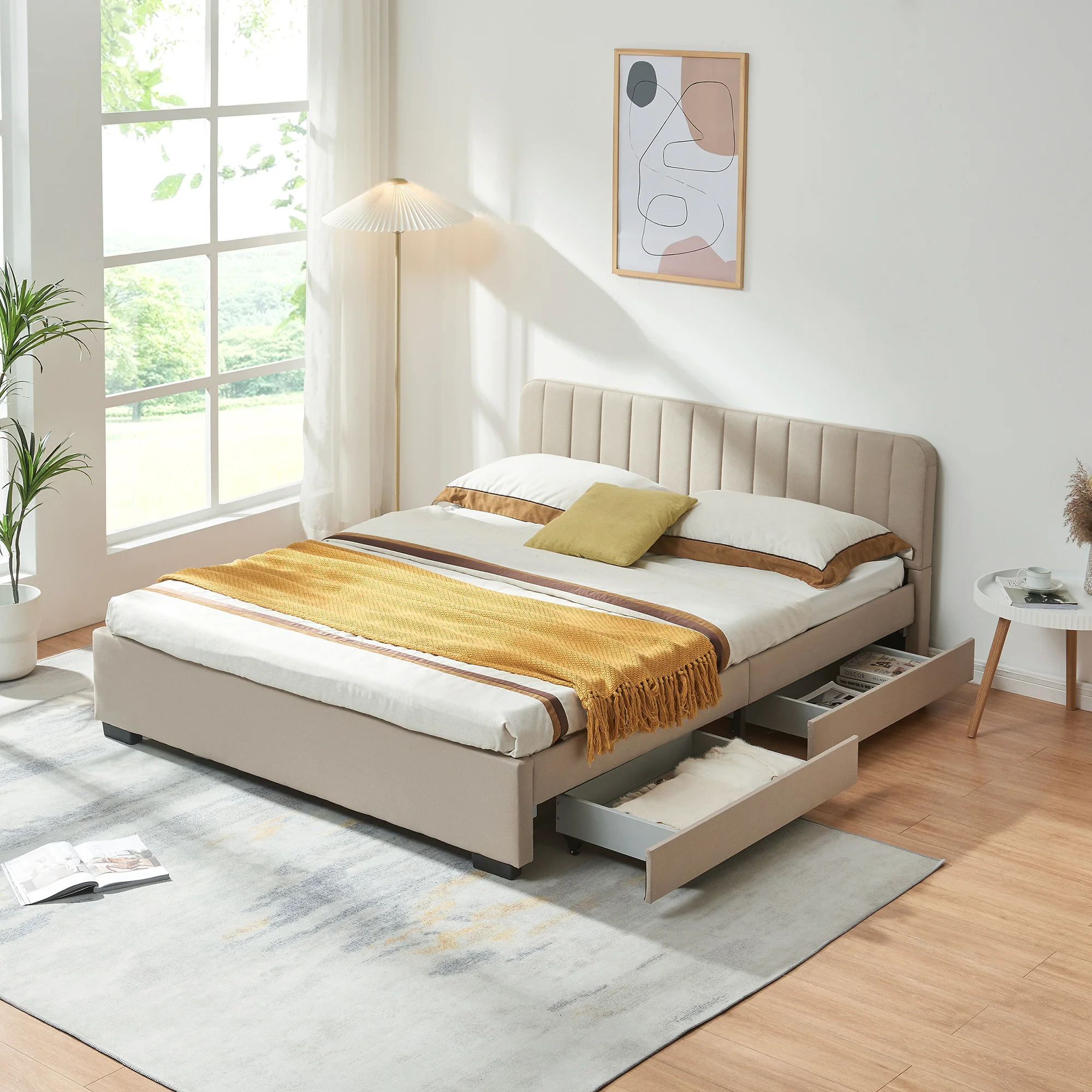 Polsterbett Nofrenna mit 4 Schubladen Leinen [en.casa] - Image 3
