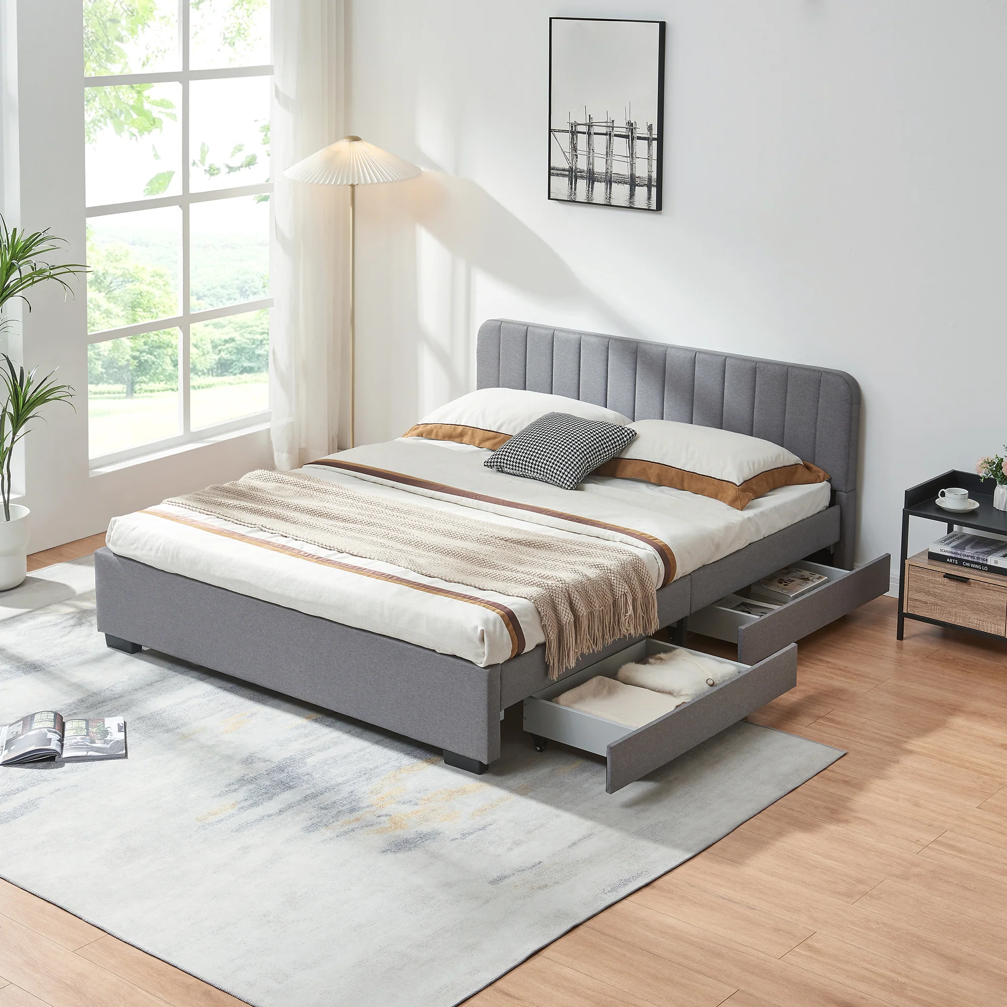 Polsterbett Nofrenna mit 4 Schubladen Leinen [en.casa] - Image 5