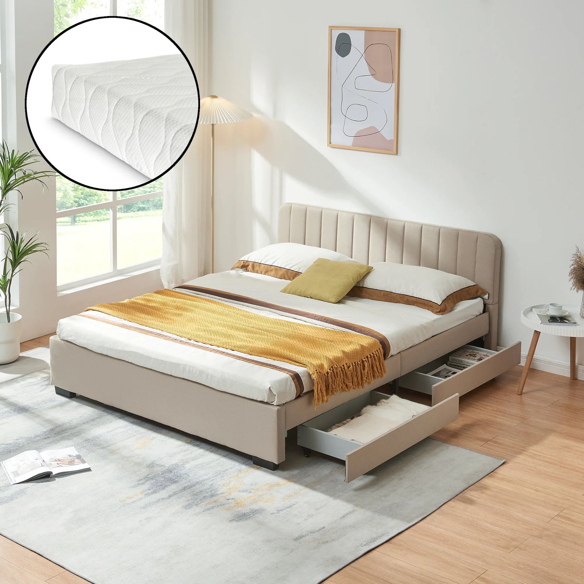 Polsterbett Nofrenna mit Matratze Leinen [en.casa] - Image 3