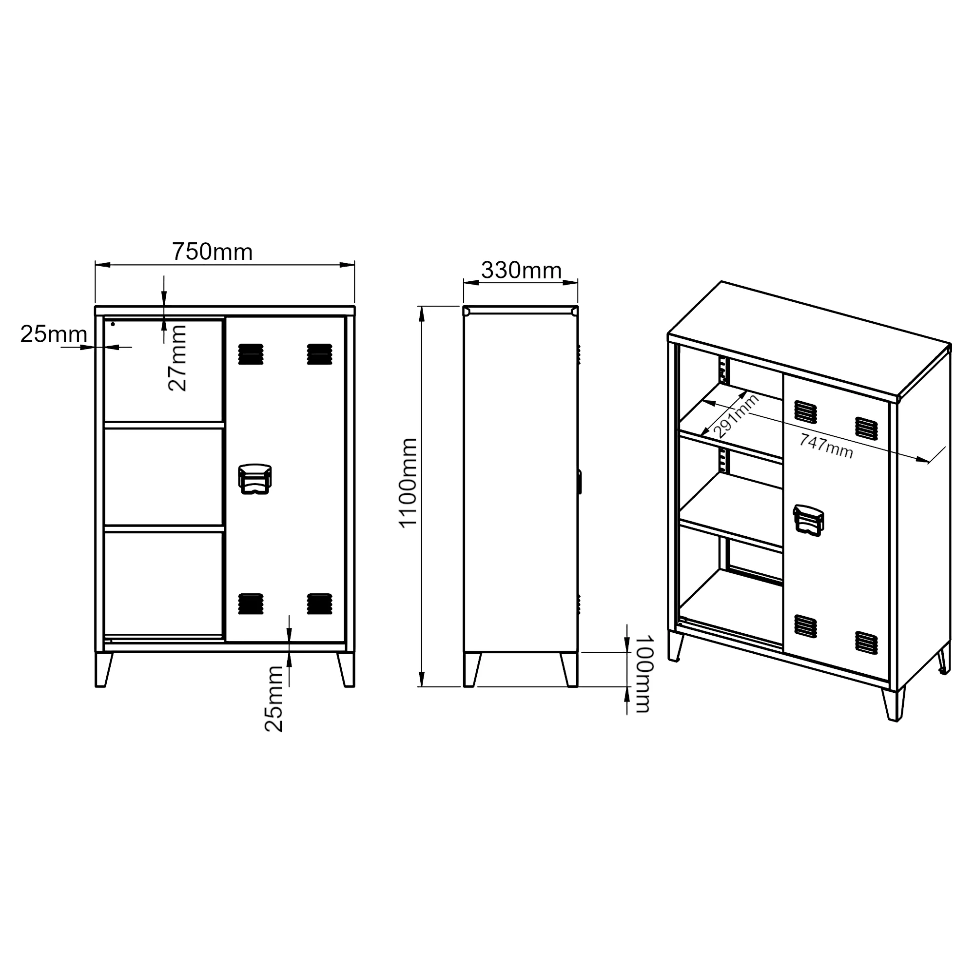 Metallschrank Oripää - 110x75x33cm - Schwarz - Image 3