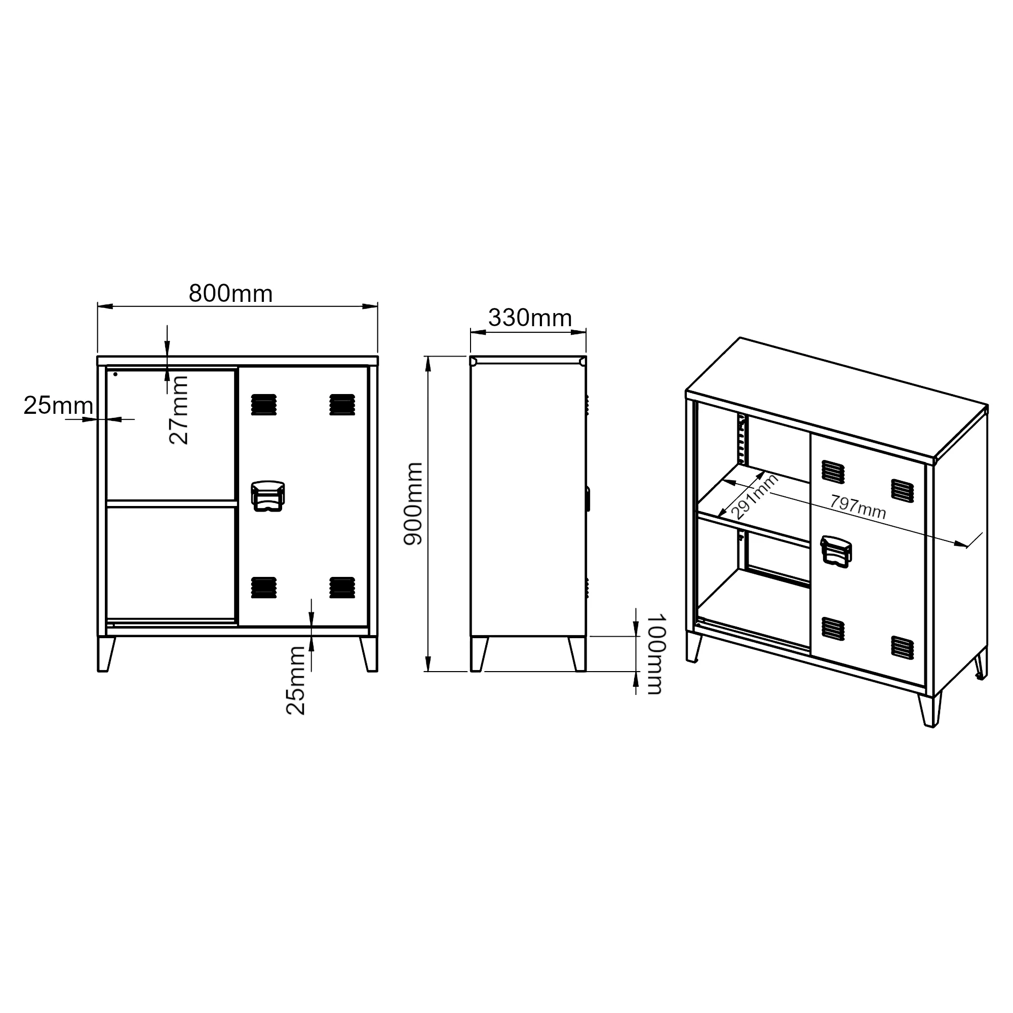 Metallschrank Oripää - 90x80x33cm - Graublau - Image 4