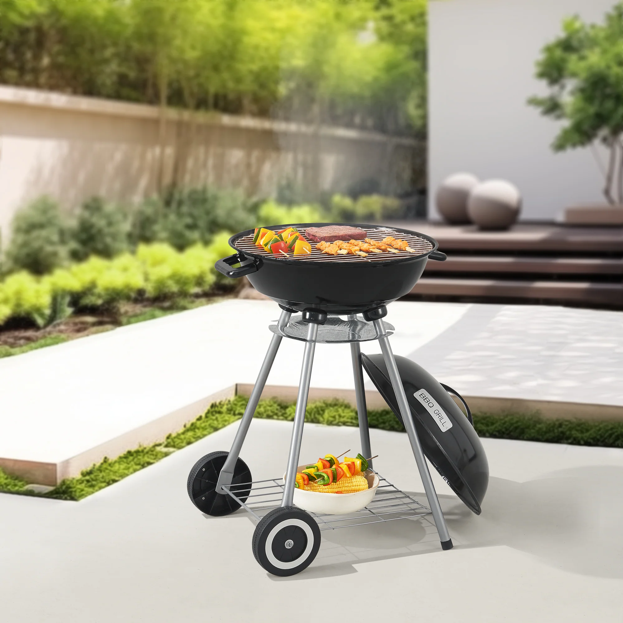 Rundgrill Apricena 80x49x47cm Schwarz [casa.pro]