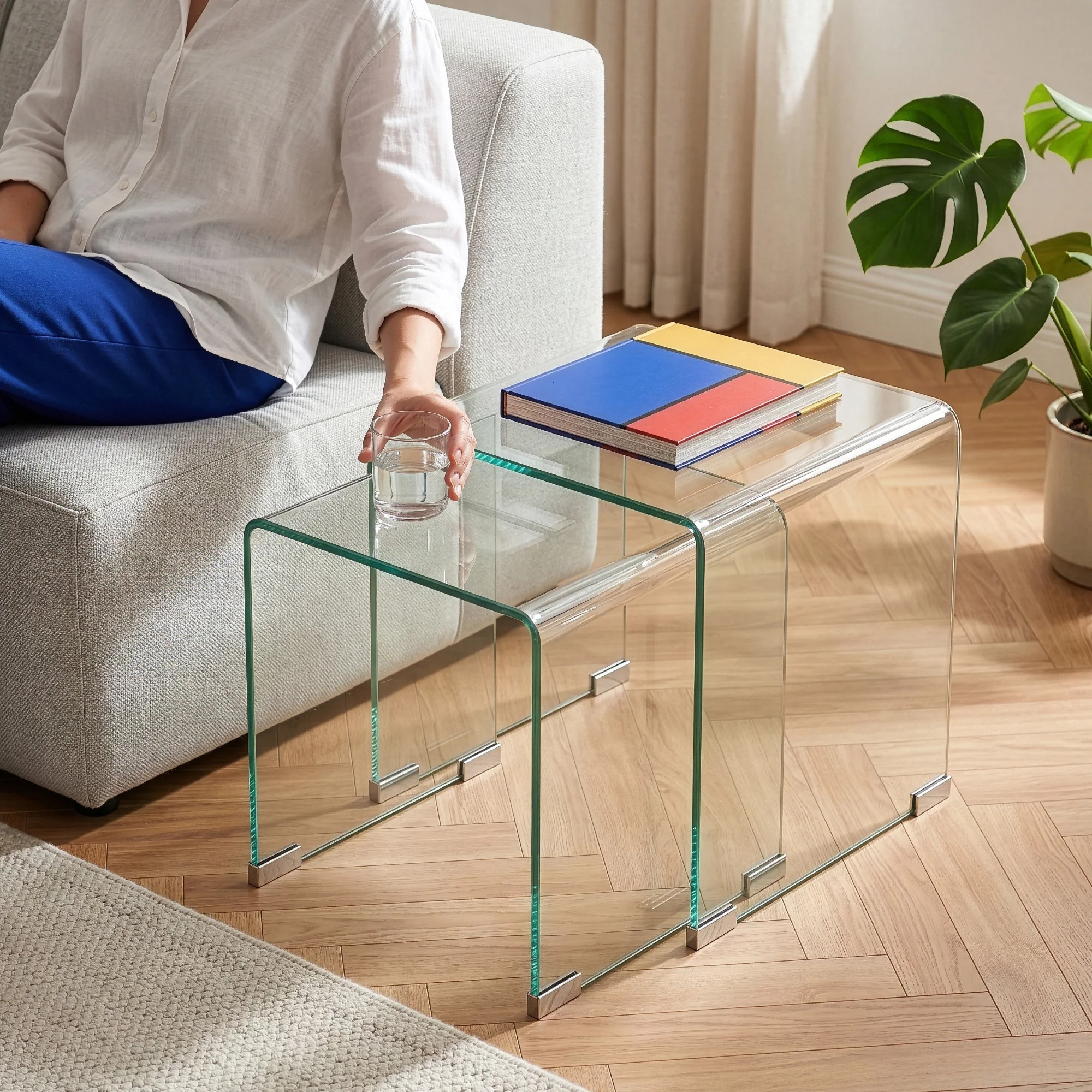 Satztisch Kariengem 2-tlg. Glas [en.casa] - Image 2