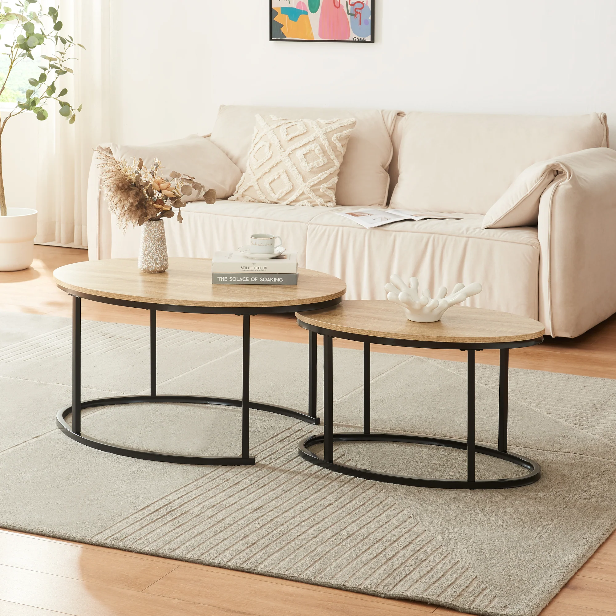 Satztisch Niederlande 2er Set Schwarz/Eiche [en.casa]