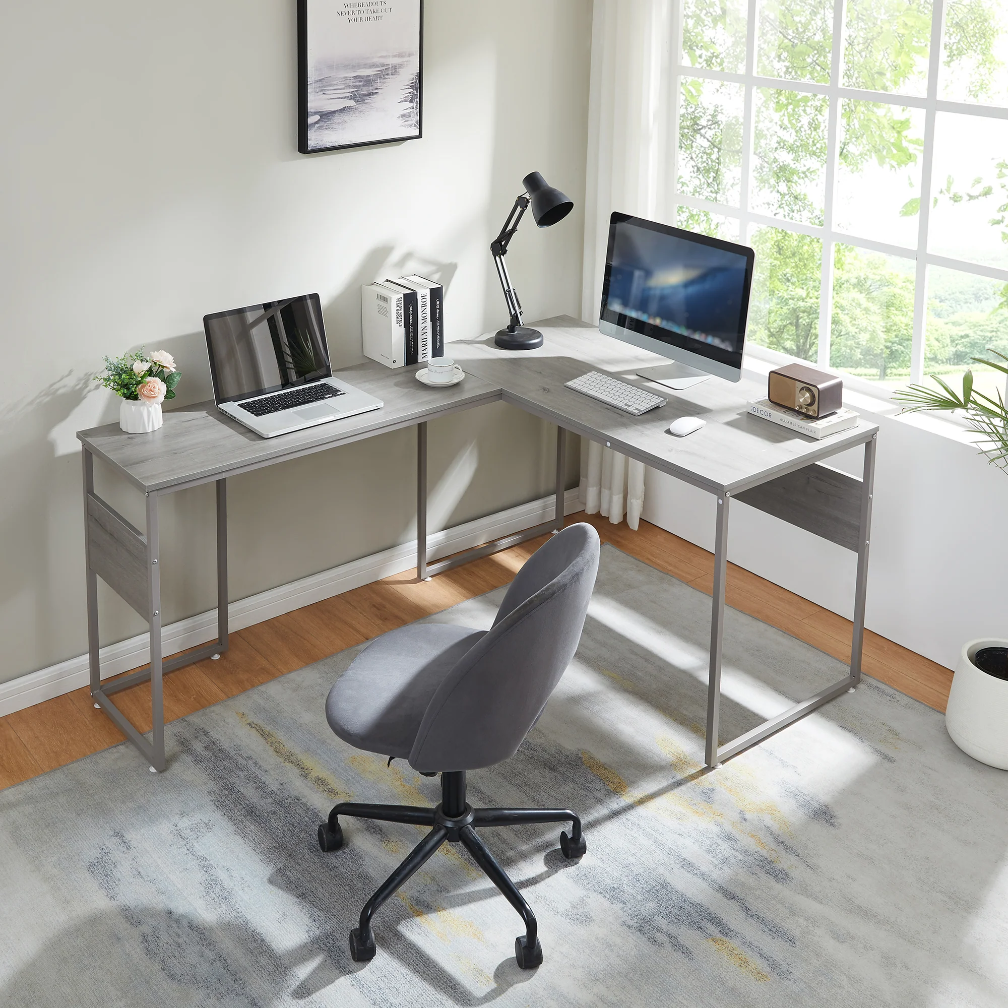 Schreibtisch Karlstang L-förmig 166x120x75 cm Hellgrau [en.casa]