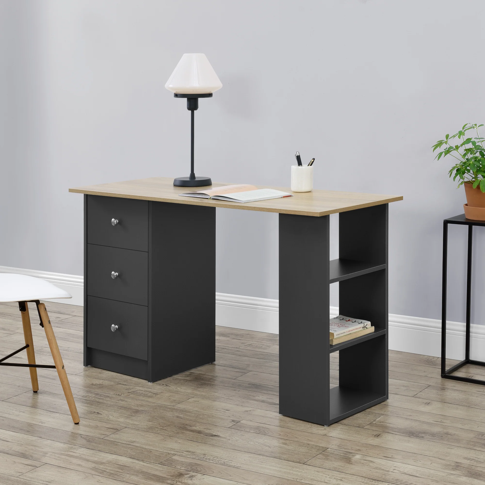 Schreibtisch Lemberg 120x50x72 cm mit Schubladen + Ablage en.casa