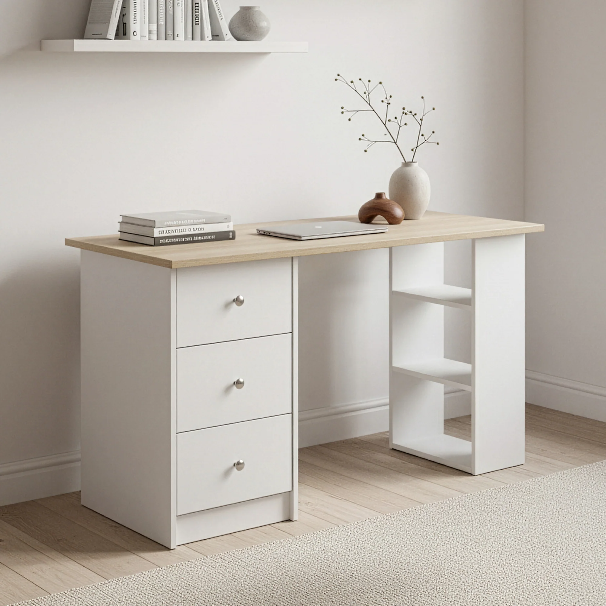 Schreibtisch Lemberg 120x50x72 cm mit Schubladen + Ablage en.casa - Image 3