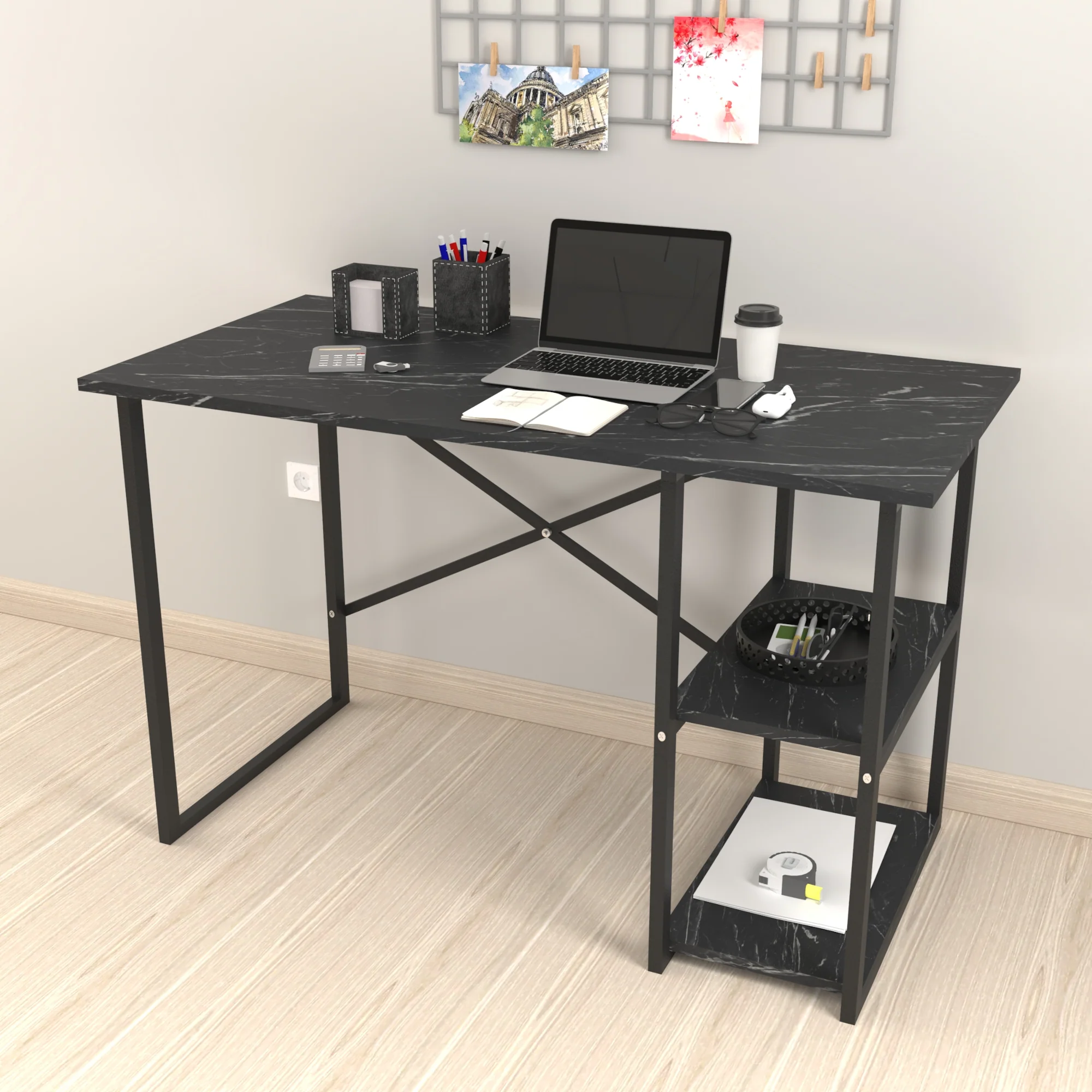 Schreibtisch Nittedal mit Regal 120x60x75cm in versch. Farben [en.casa] - Image 4
