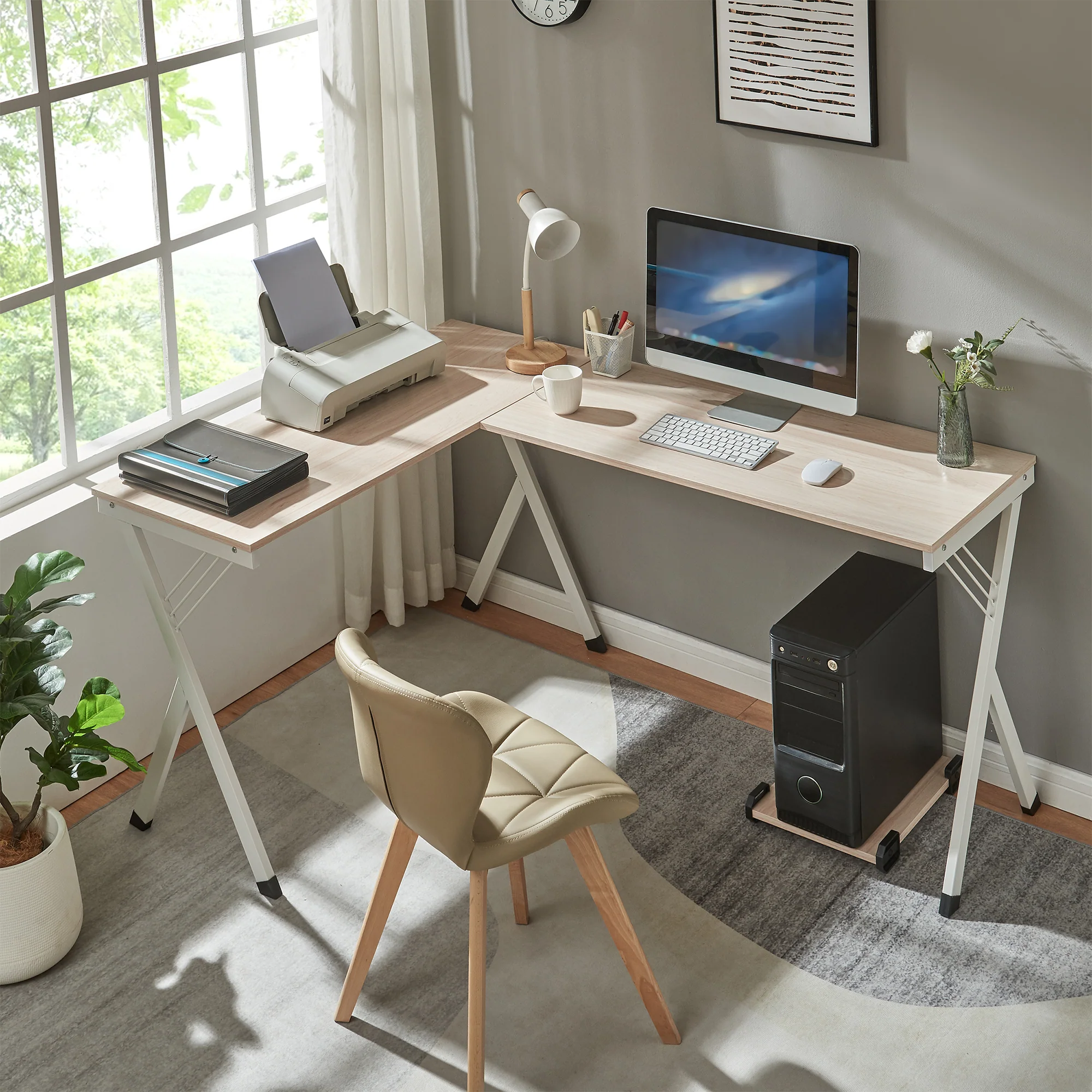 Schreibtisch Tarielarg mit PC-Ständer L-förmig 158x120x75 cm Eicheoptik [en.casa]