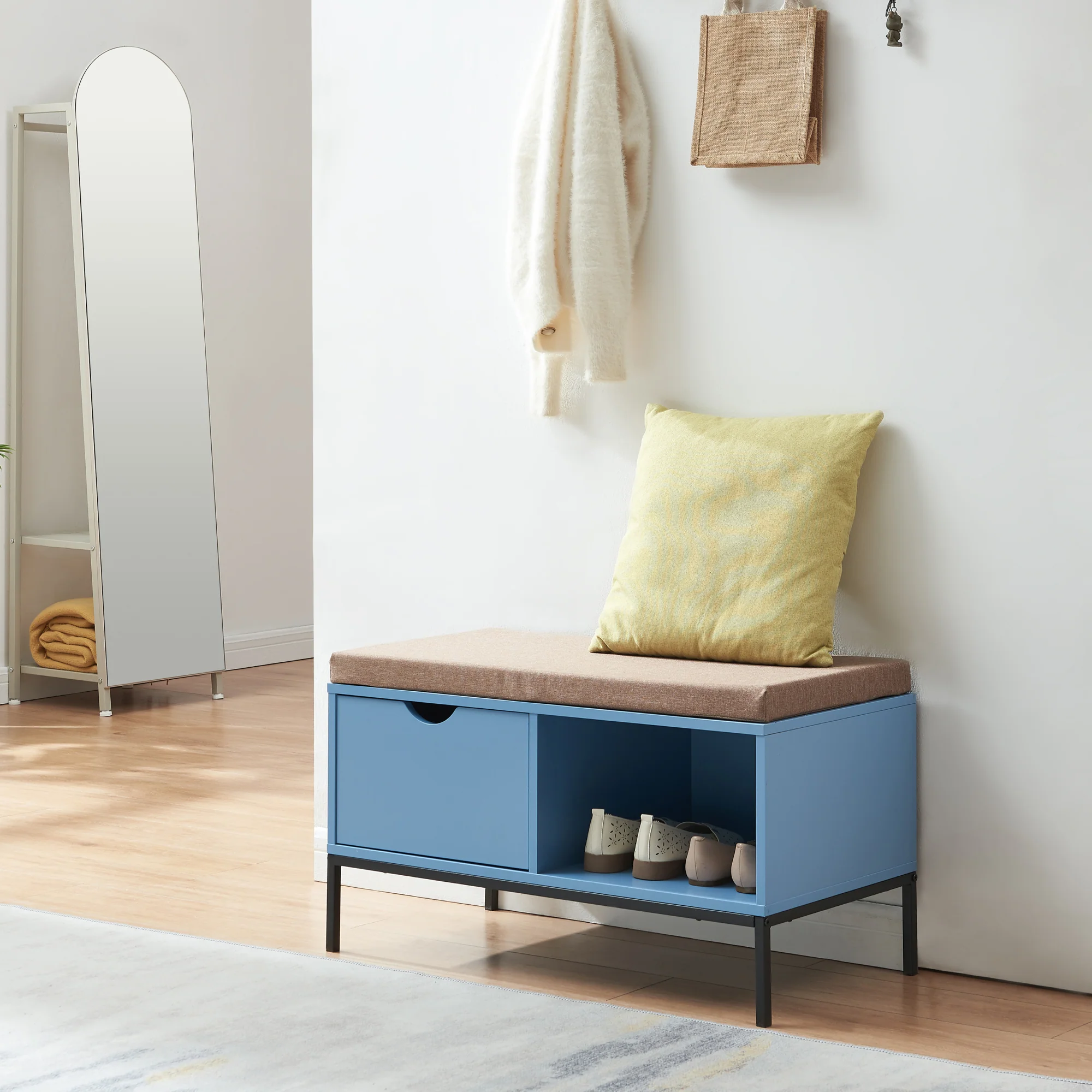 Schuhbank Colwyn 80x40x45 cm Blau [en.casa] - Image 2