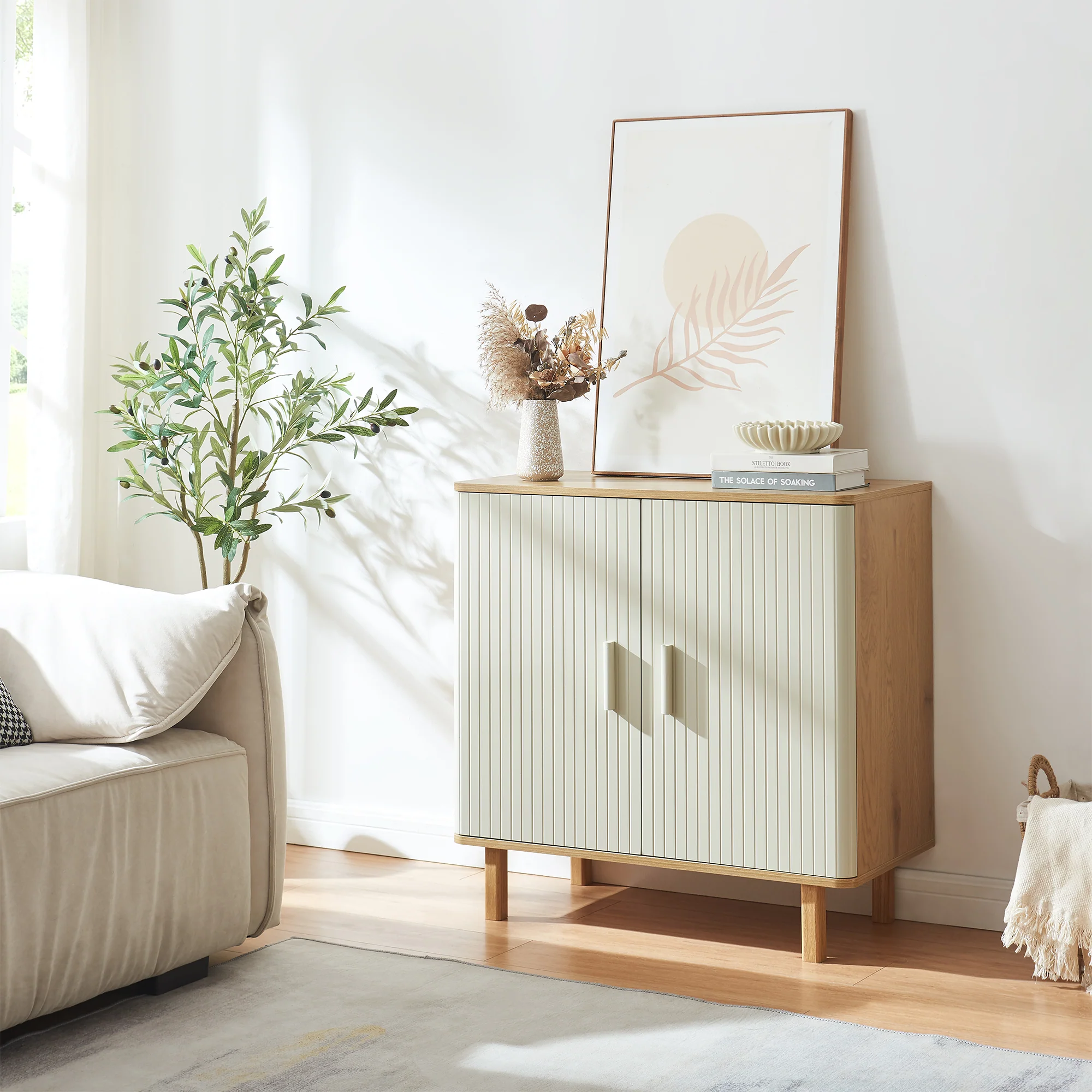 Sideboard Ferrersp mit 2 Türen 80x80x40 cm Eicheoptik/Sandfarben [en.casa] - Image 2