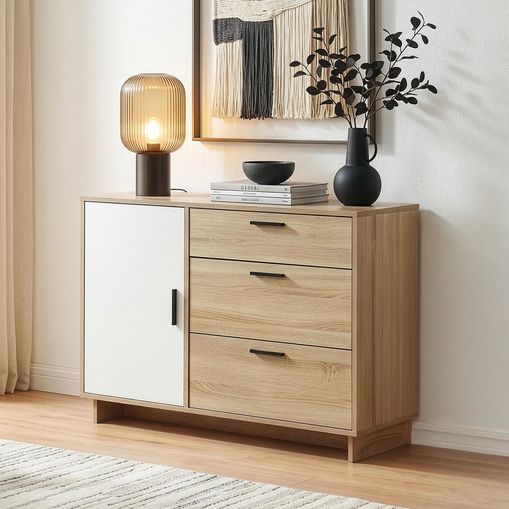Sideboard Kenta 100x35x72 cm Sonoma-Eicheoptik/Weiß [en.casa] - Image 2