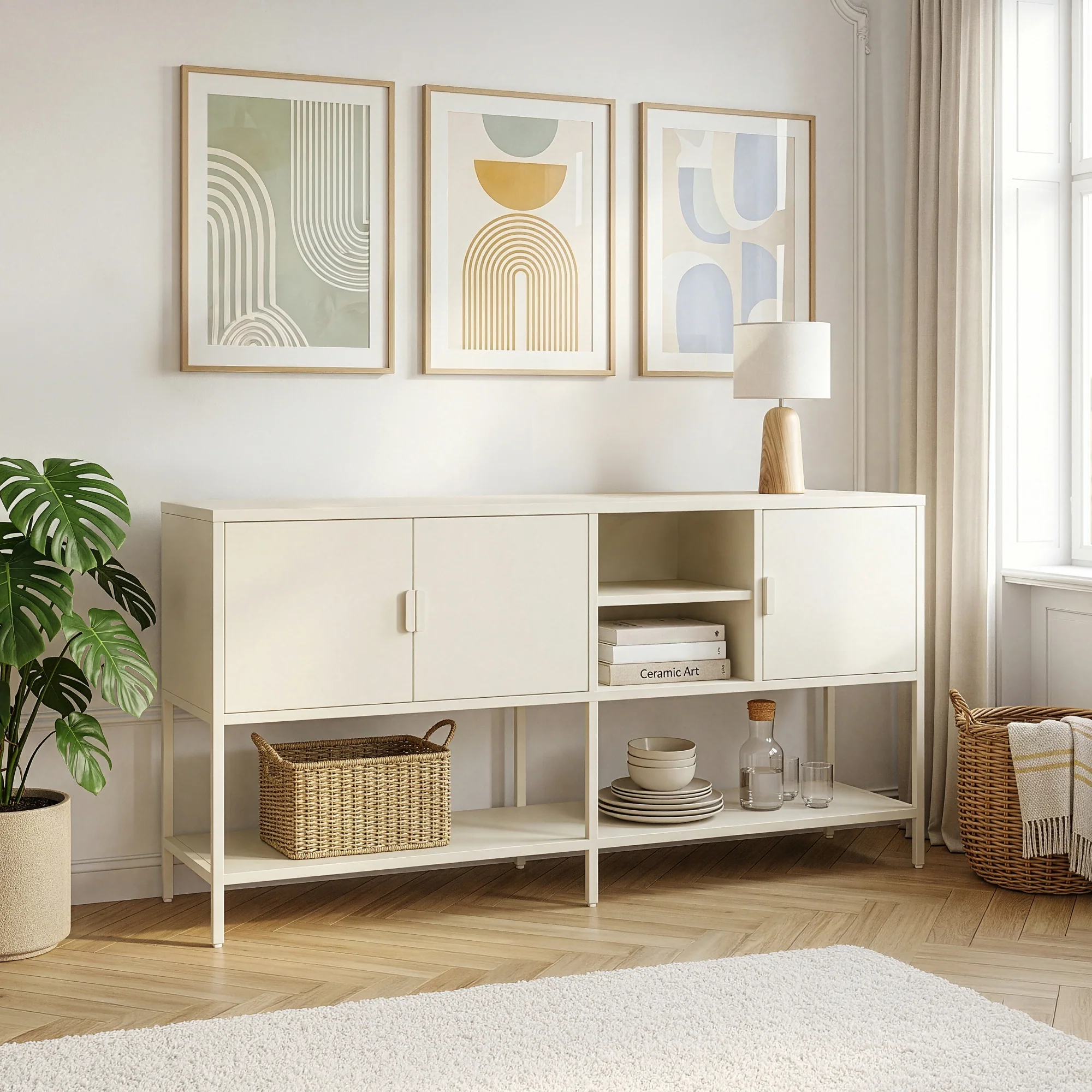 Sideboard Kliri Stahl 160x40x80 cm Cremeweiß [en.casa] - Image 2