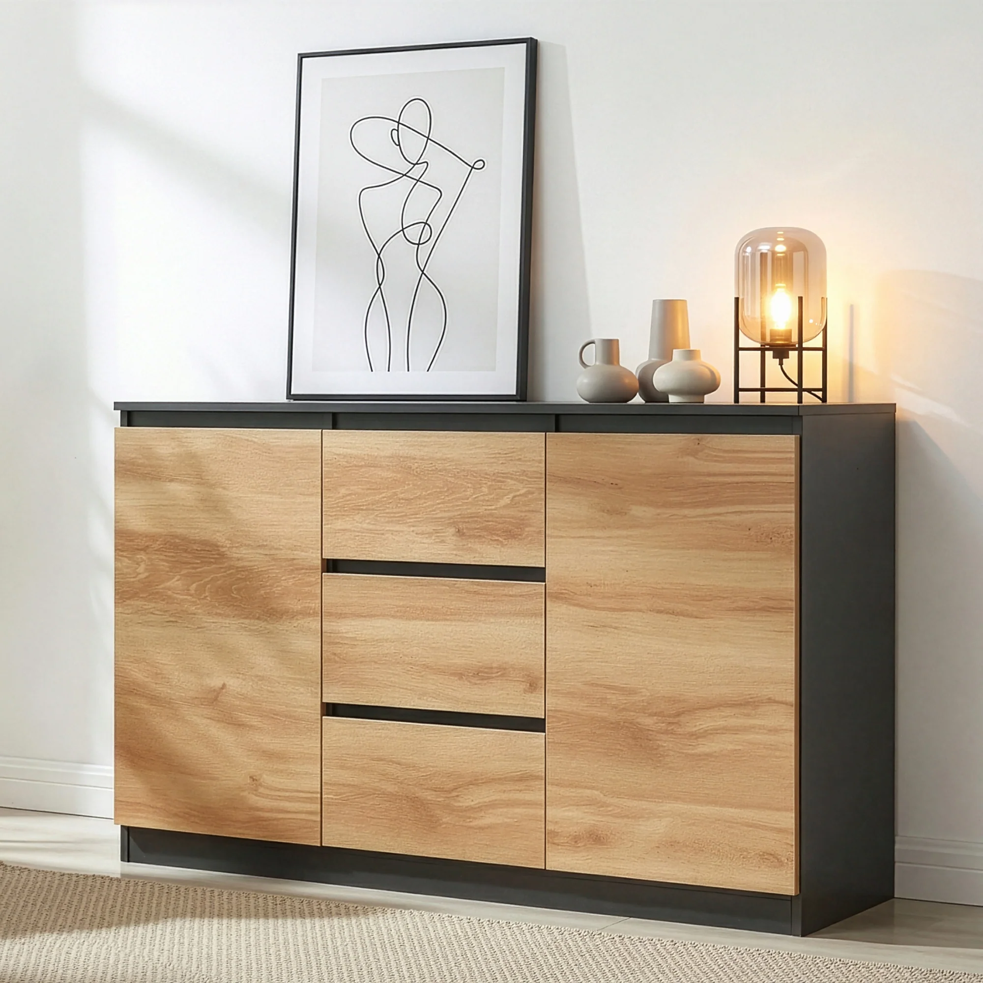 Sideboard Kyr Schwarz/Eicheoptik rustikal [en.casa] - Image 2