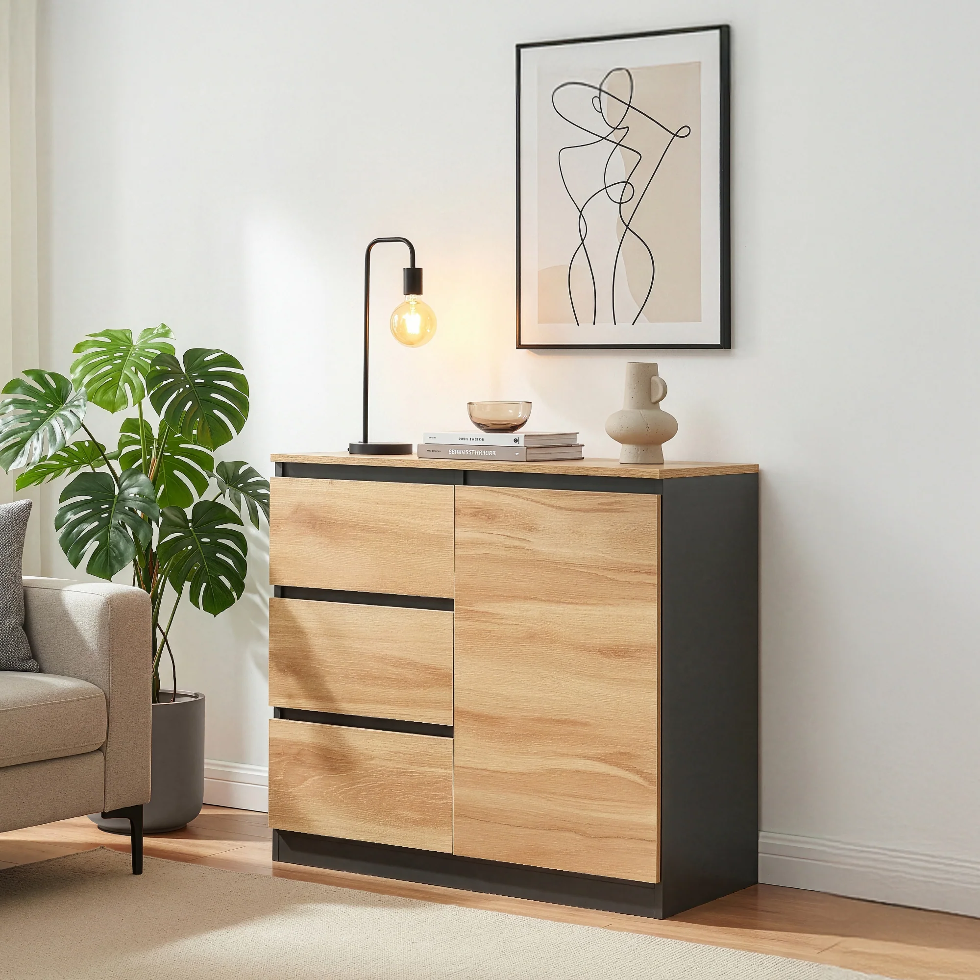 Sideboard Kyr Schwarz/Eicheoptik rustikal [en.casa] - Image 3